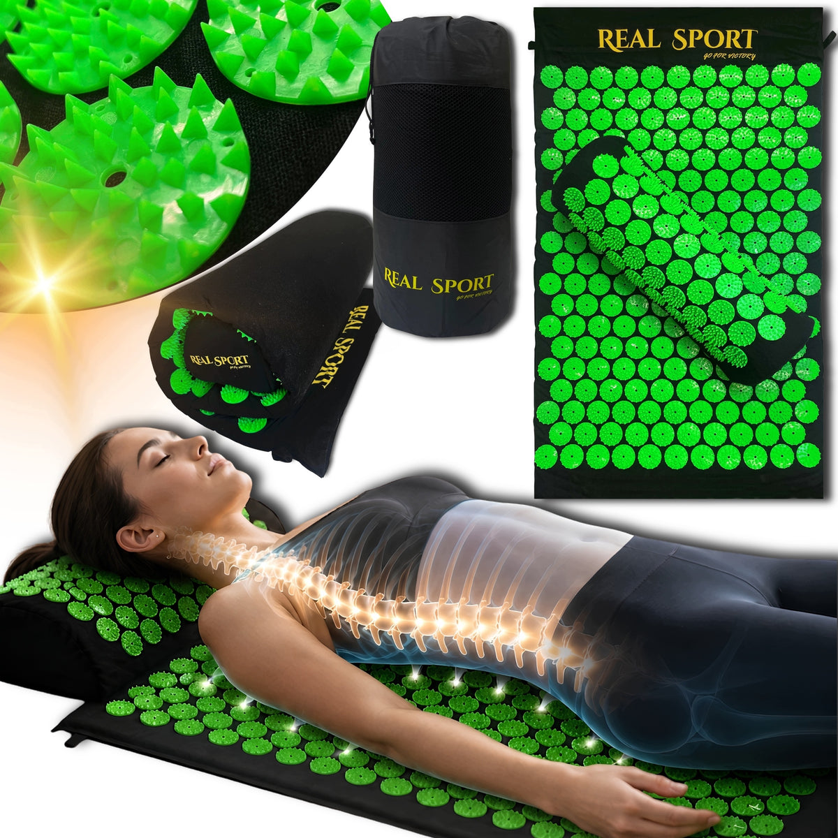 Acupressure mat with spikes for improved circulation set with pillow