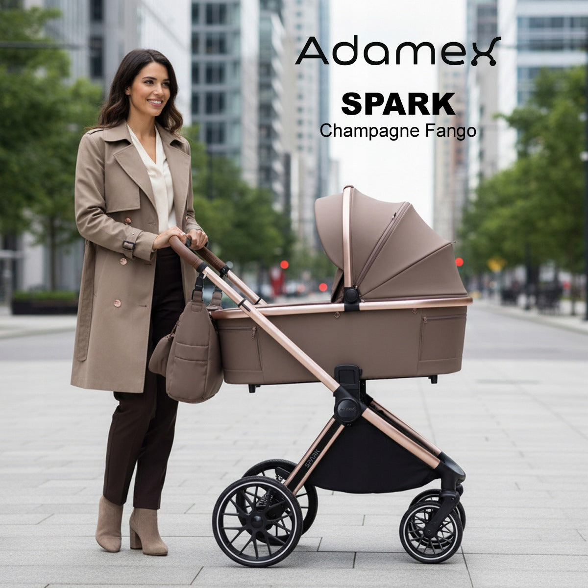 Adamex SPARK CHAMPAGNE FANGO 2-in-1 Stroller + Adapters Packaging status original