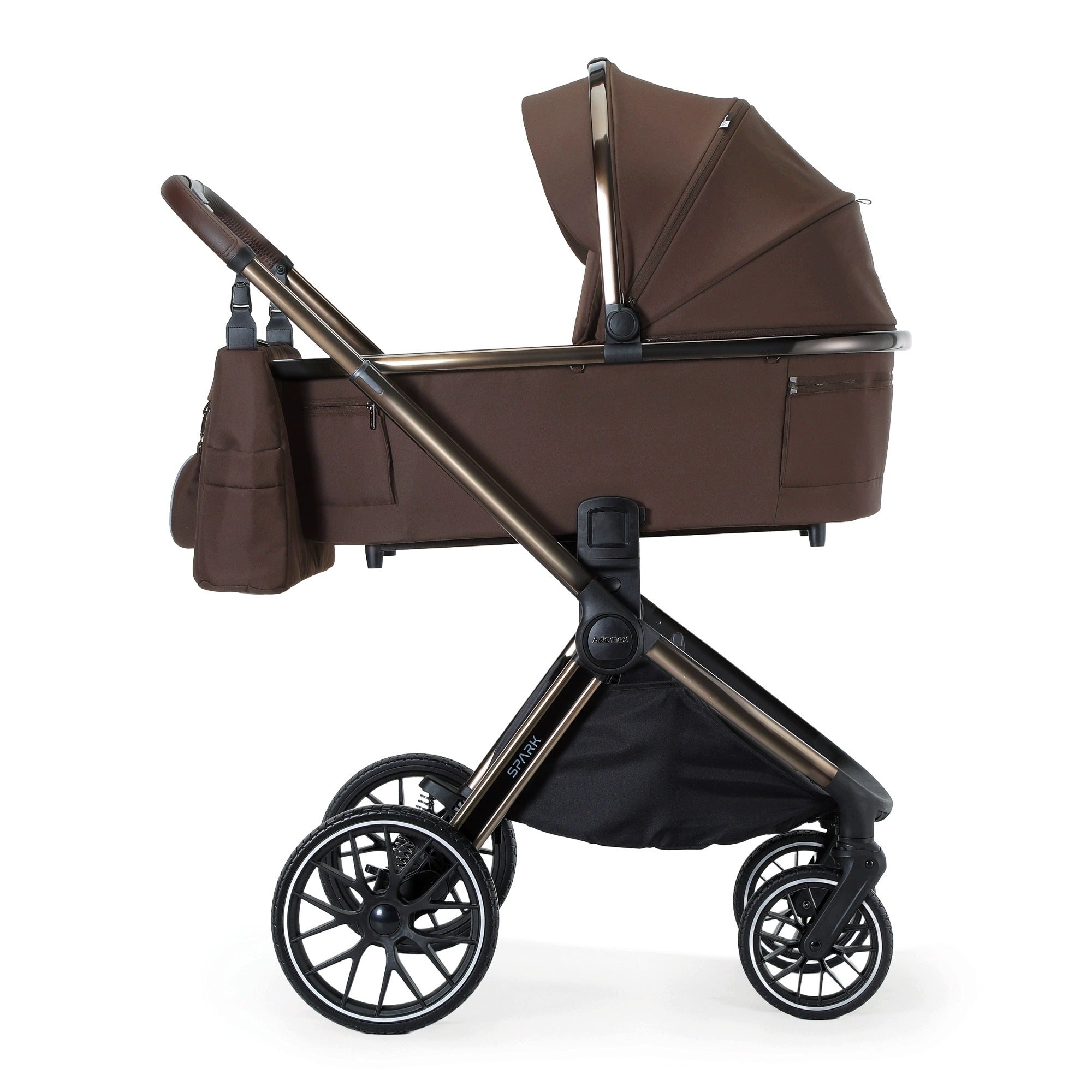 Adamex SPARK Chocolate Brown 2-in-1 Stroller + Adapters