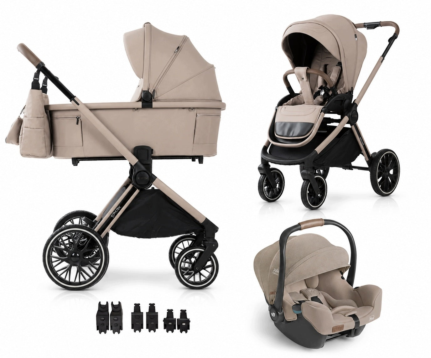 Adamex Spark NATURE LATTE trolley 3in1 + JOIE I-STARTER SANDSTONE + ADAPTERS