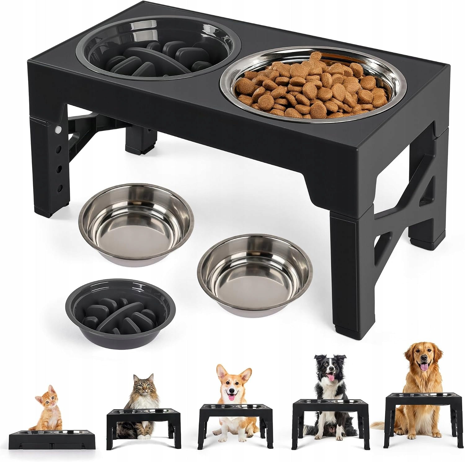Adjustable Dog Bowl Stand: 2x Stainless Steel and Slowing Manufacturer code Podwyższone miski dla psów