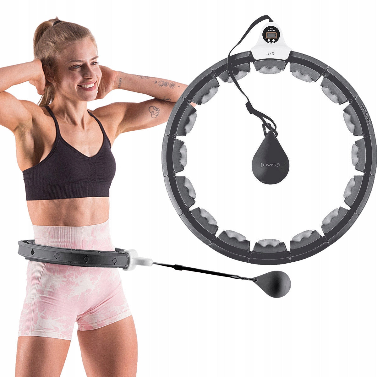 Adjustable Hula-Hoop HHW06 with weight plate and counter HMS - black Color black
