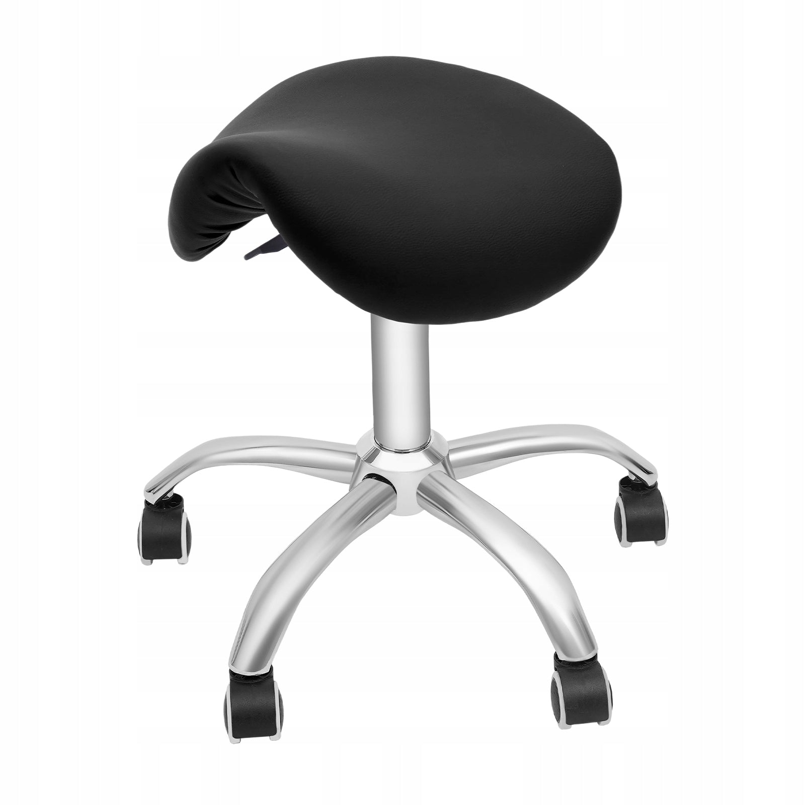 Adjustable Rolling Salon Stool, Black Rotating Saddle Stool with 5-Wheels