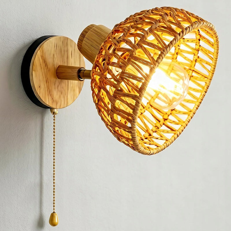 Adjustable Wall Lamp Handwoven Paper Rope Shade E27 Wall Light Fixture