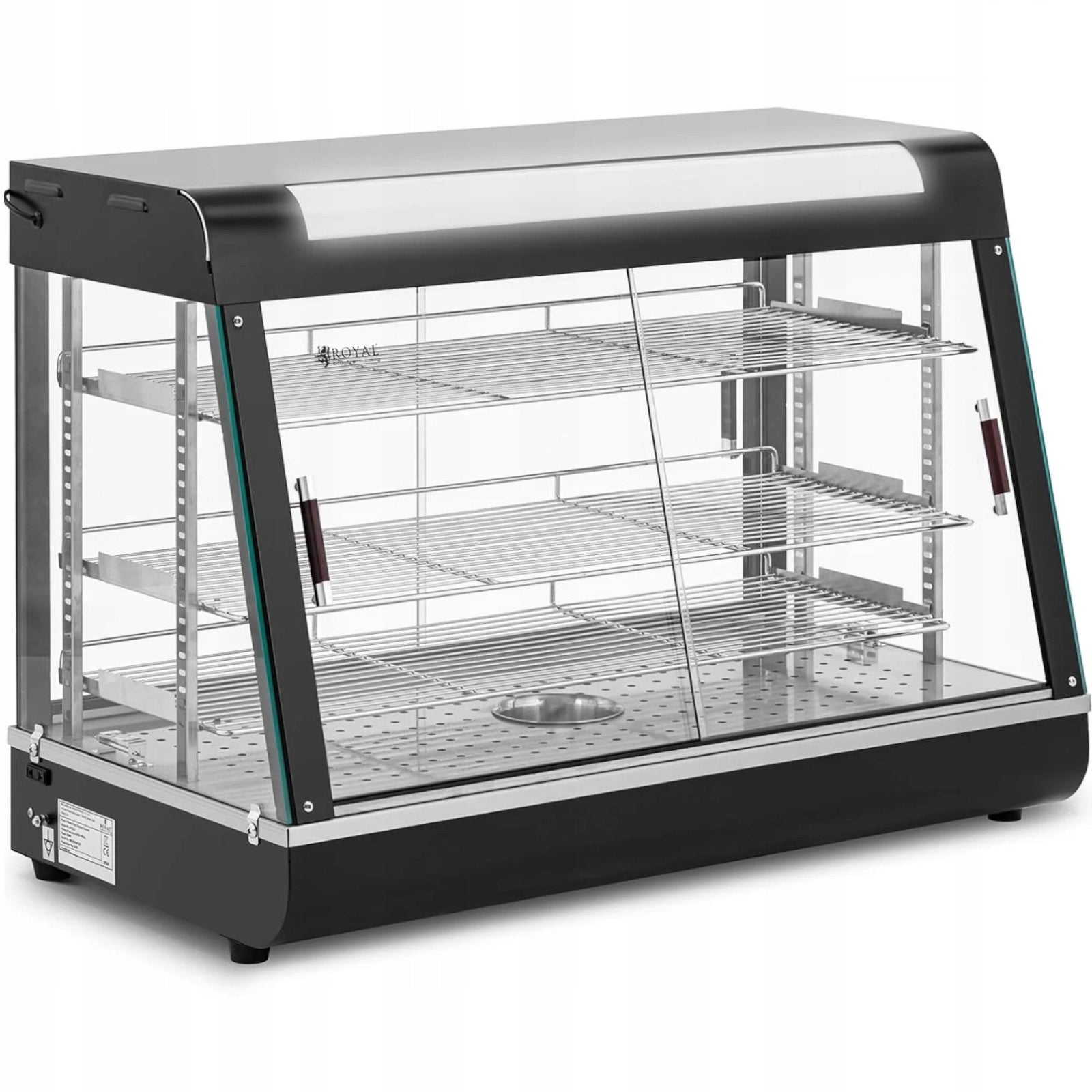Adjustable heating display cabinet for food presentation 3 shelves 1600W 150L Brand Royal Catering