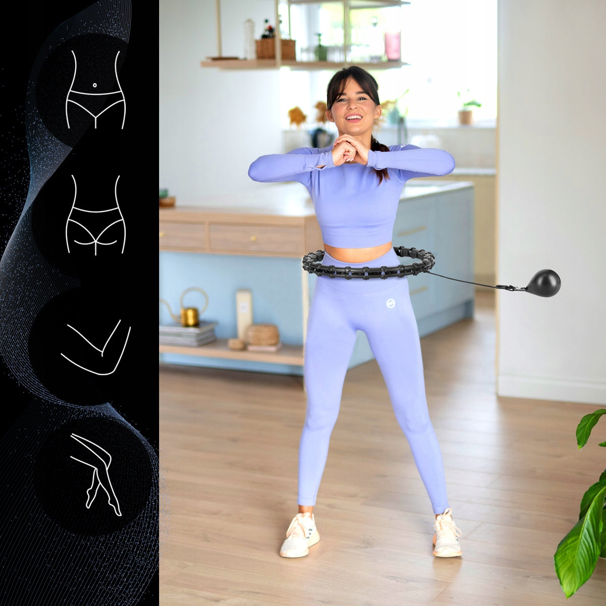Adjustable hula hoop HMS HHW02 black with weight plate and massage projections Manufacturer code 17-44-530