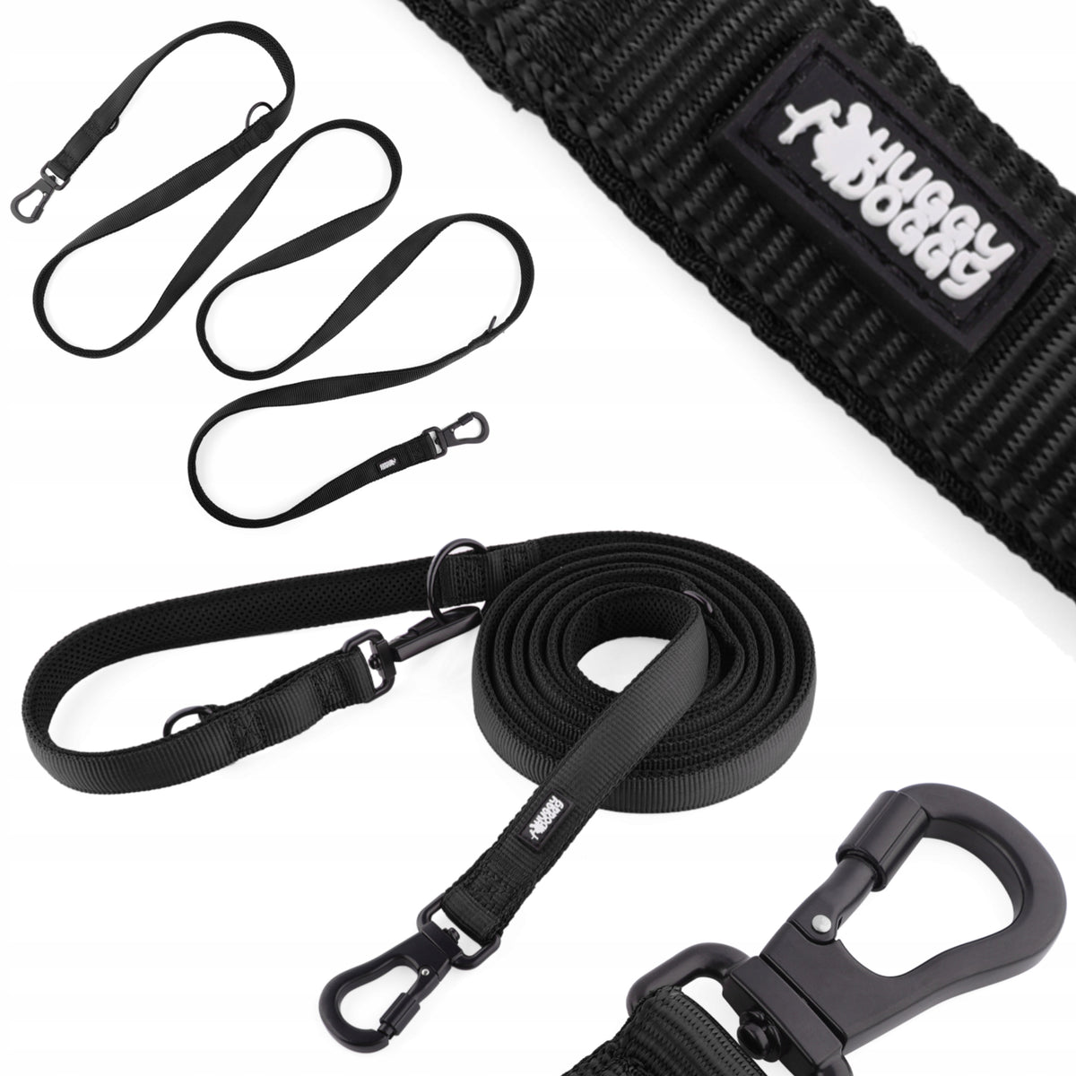 Adjustable leash 3m for dog black HUUGGY DOGGY multifunctional M