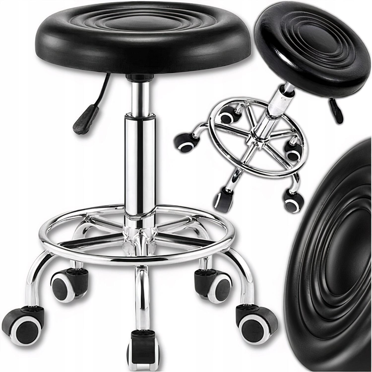 Adjustable swivel leather hairdressing chair black - soft wheels