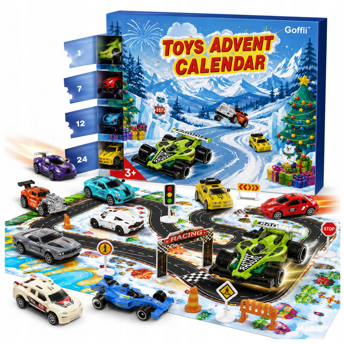 Advent Calendar Cars Racing Gift for Children 6 Cars +Tor