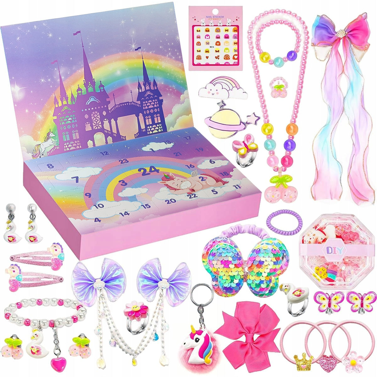 Advent Calendar Jewelry Paper Clips for Girls Princess Unicorn Packaging status original