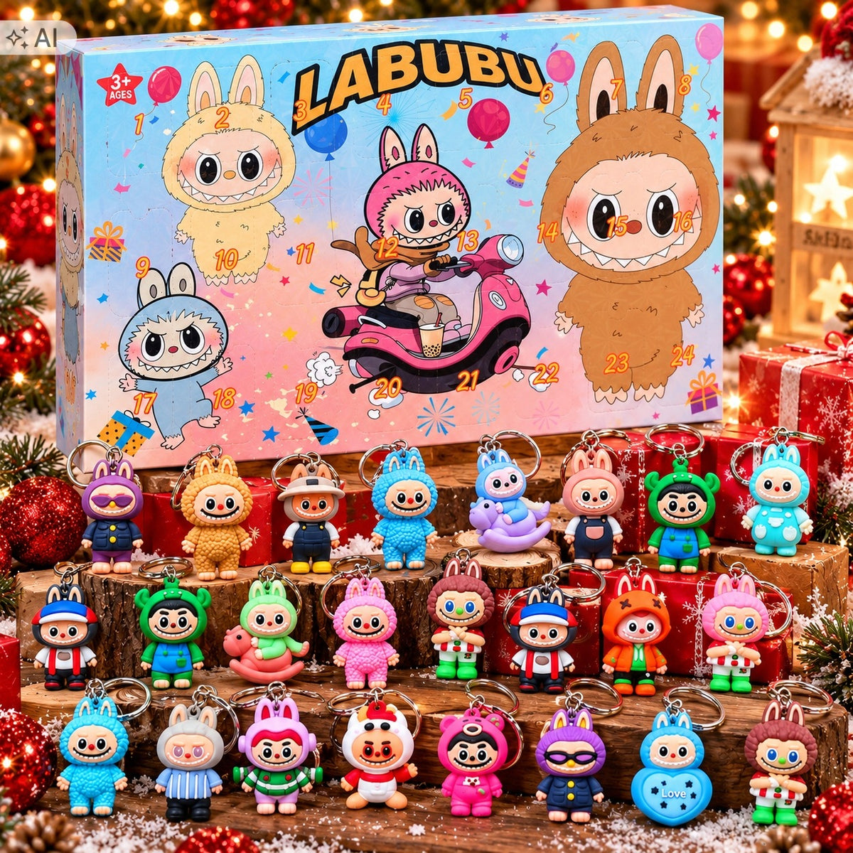 Advent Calendar LABUBU 24 Window Keychains Figurines Set Gift Manufacturer code Kraken