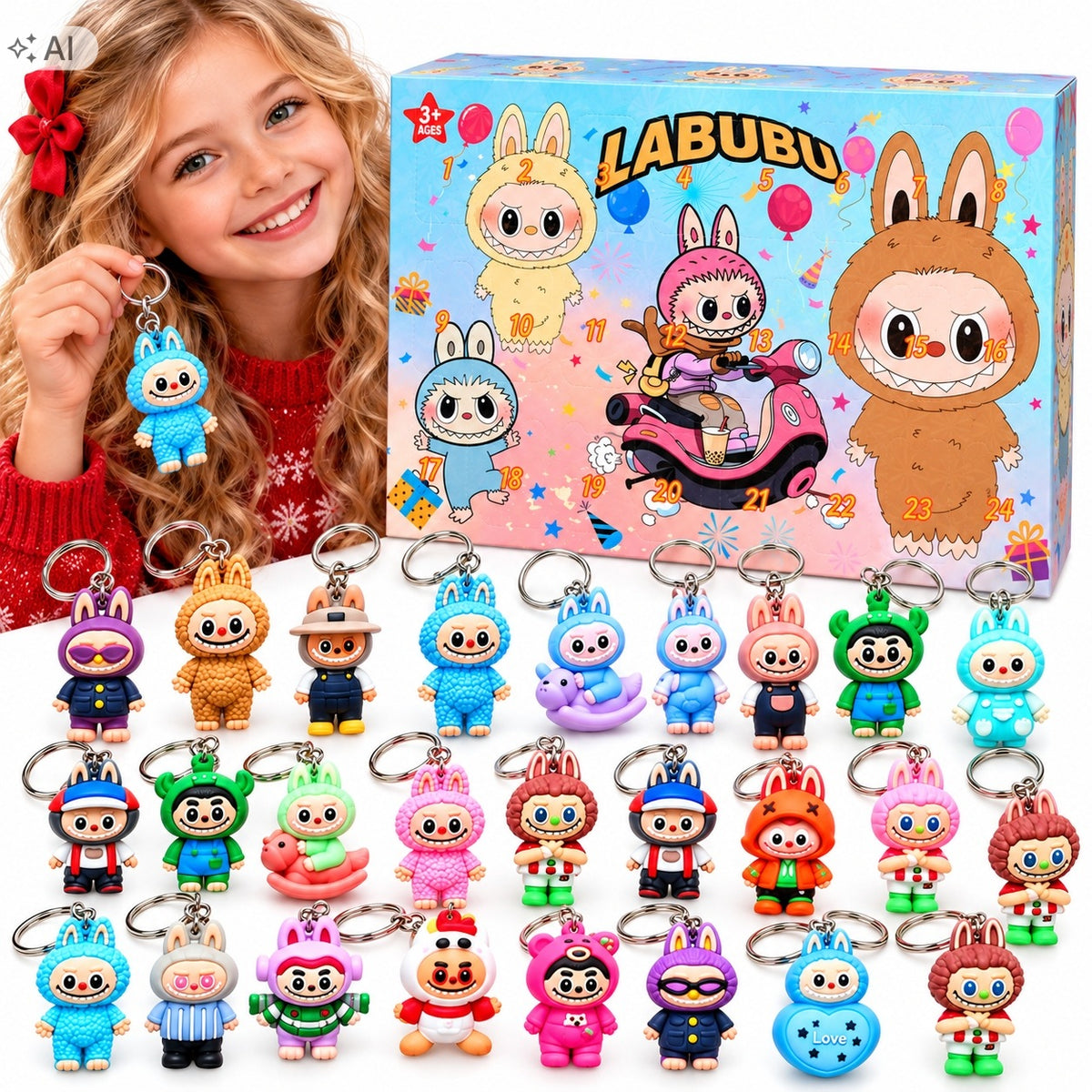 Advent Calendar LABUBU 24 Window Keychains Figurines Set Gift