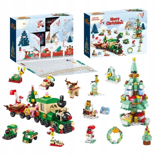 Advent Calendar with Christmas Blocks Train Christmas Tree 12 Windows
