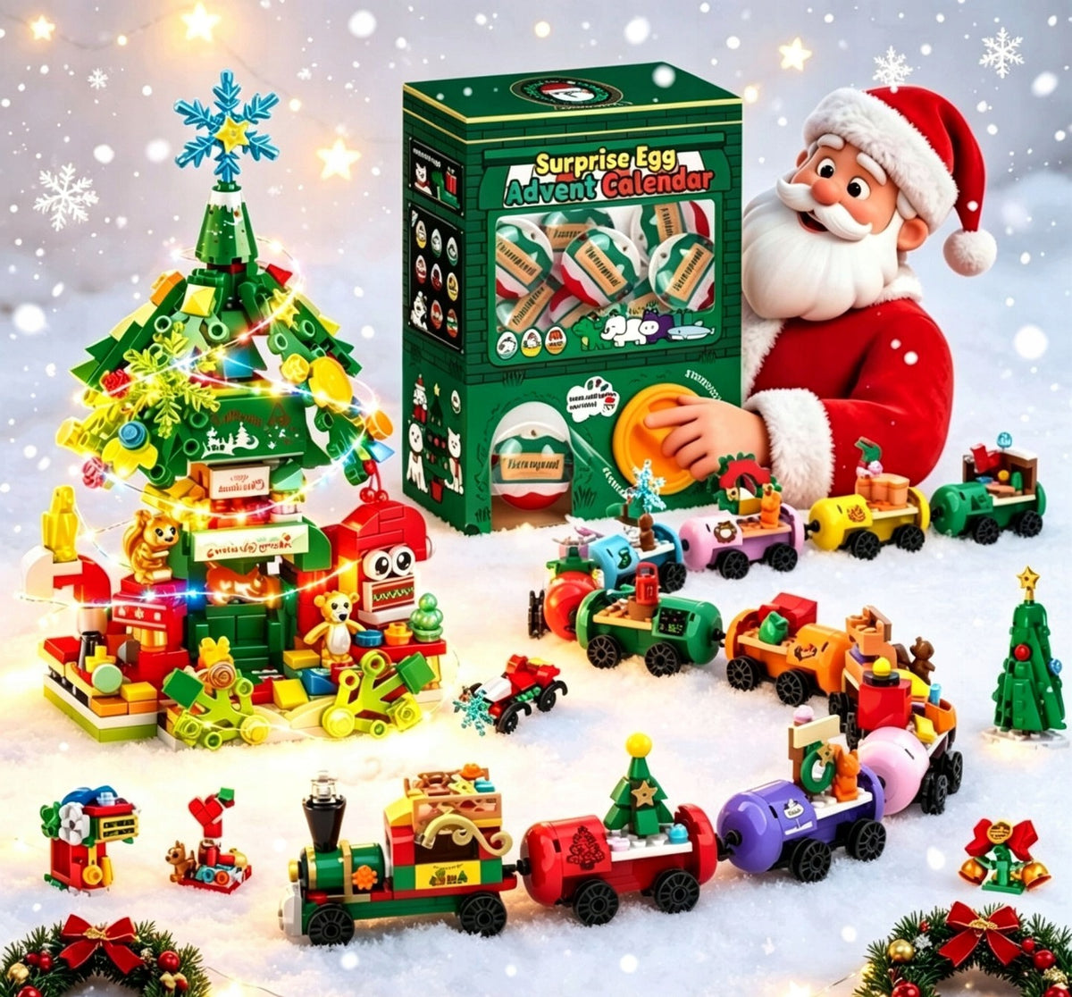 Advent calendar blocks Christmas tree train eggs surprises gift
