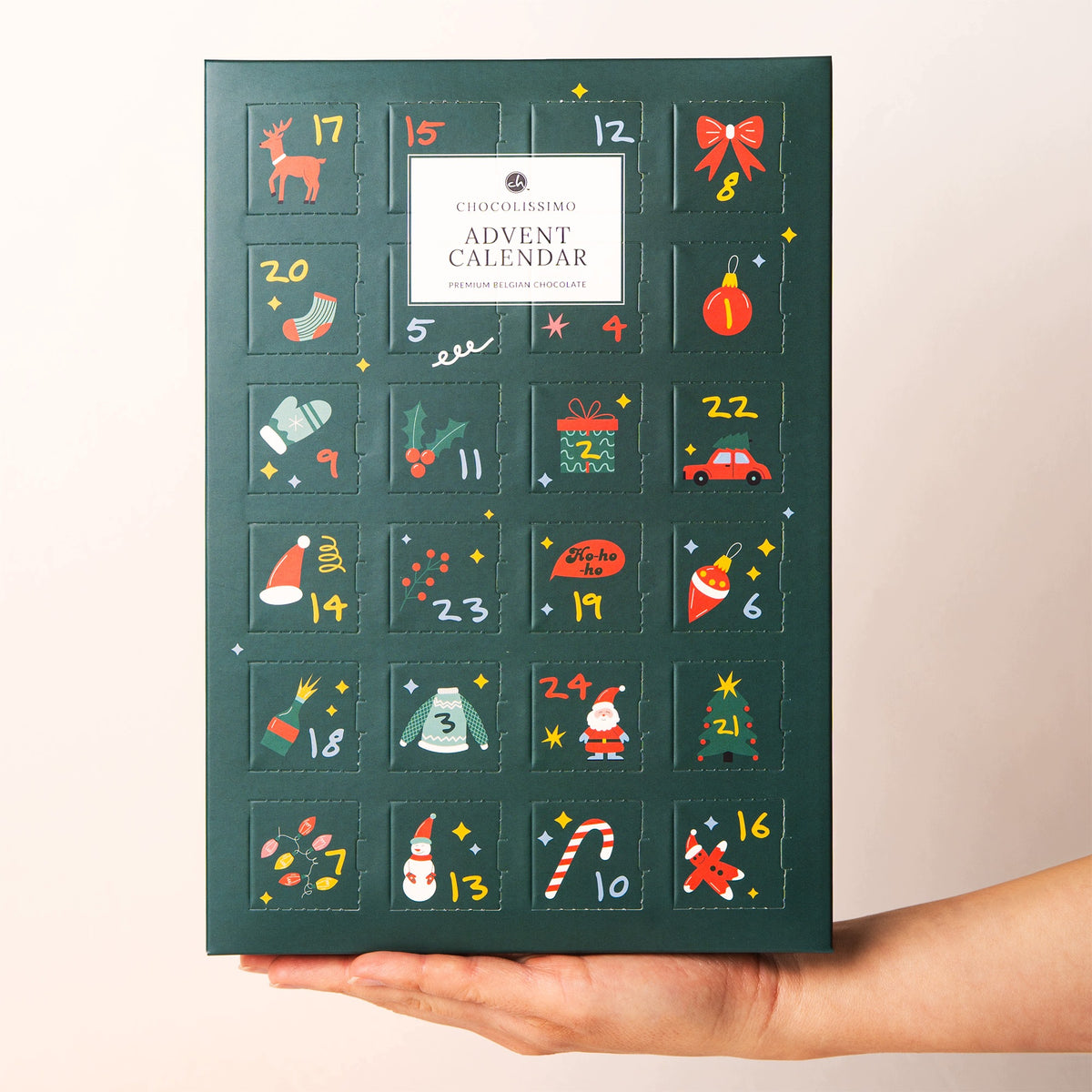 Advent calendar with chocolate figurines 285x200x20mm green chocolate Brand Chocolissimo