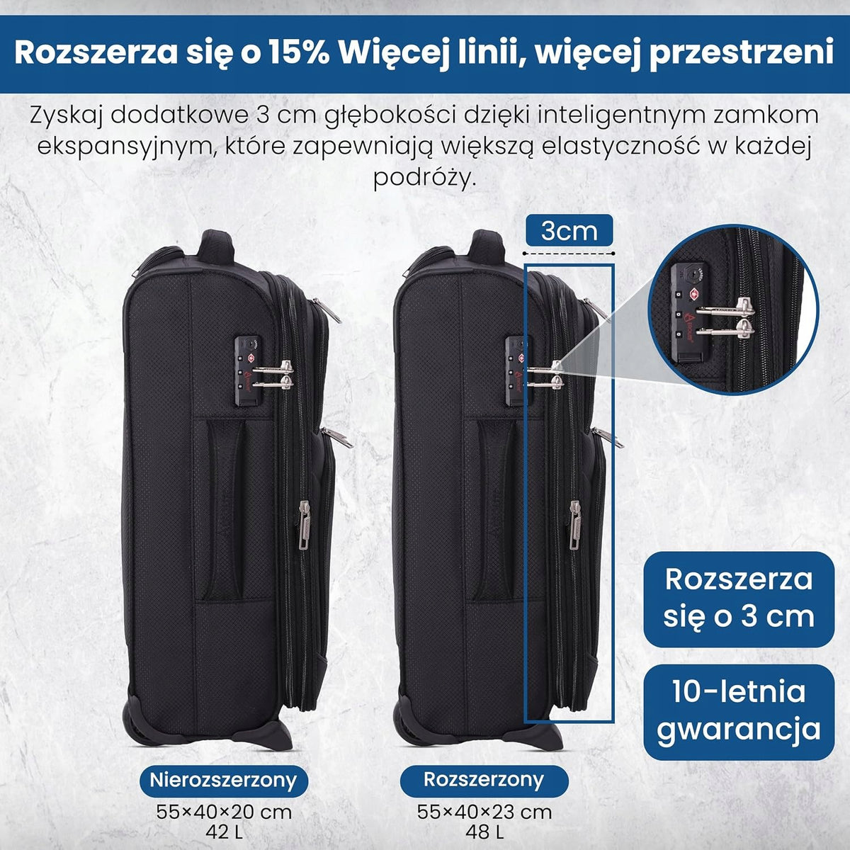 Aerolite Rozszerzana Walizka Kabinowa 55x40x20/23cm dla LOT Polish Airlines Packaging status original