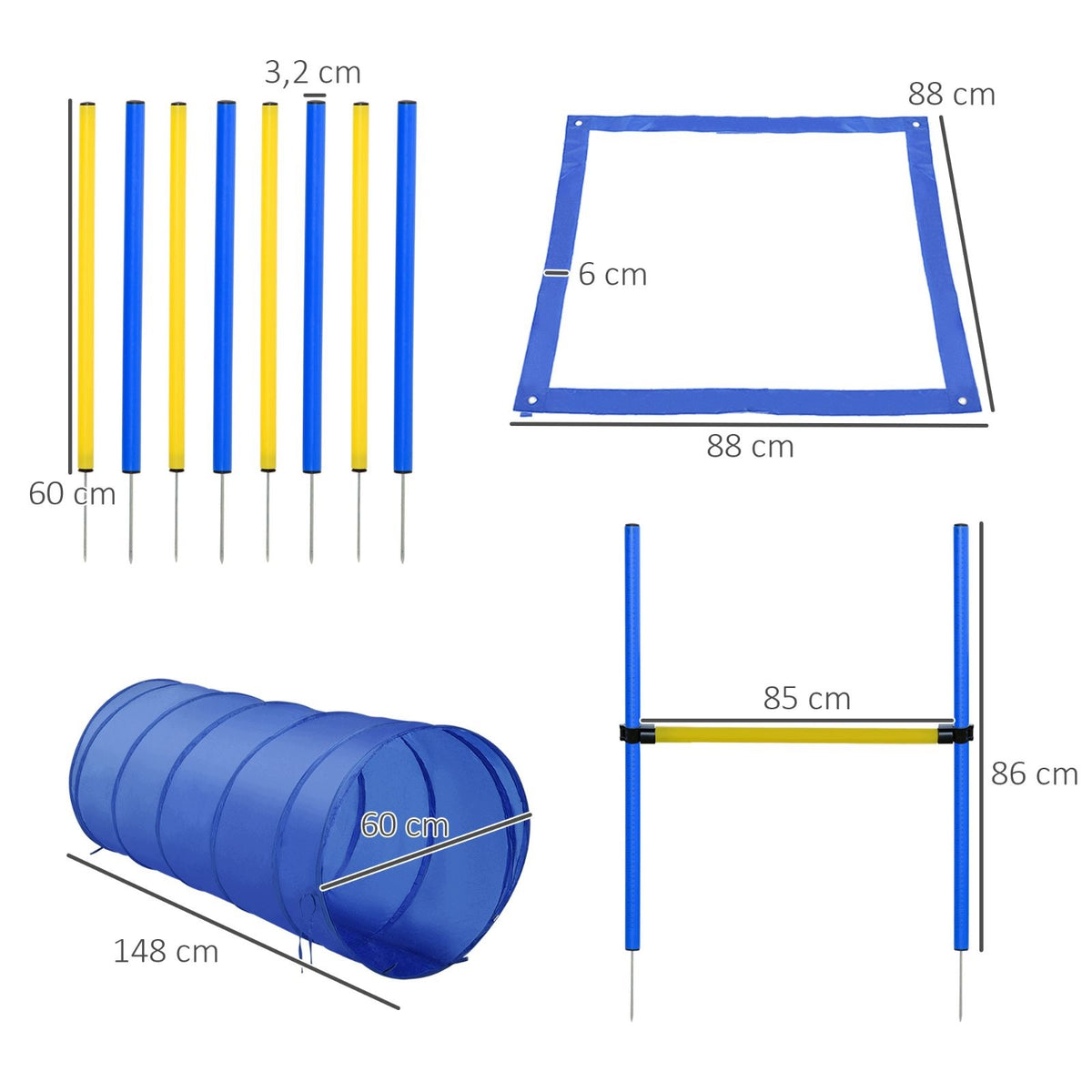 Agility set for dogs, tunnel, slalom, hurdles, PE+Polyester Manufacturer code 26036791001