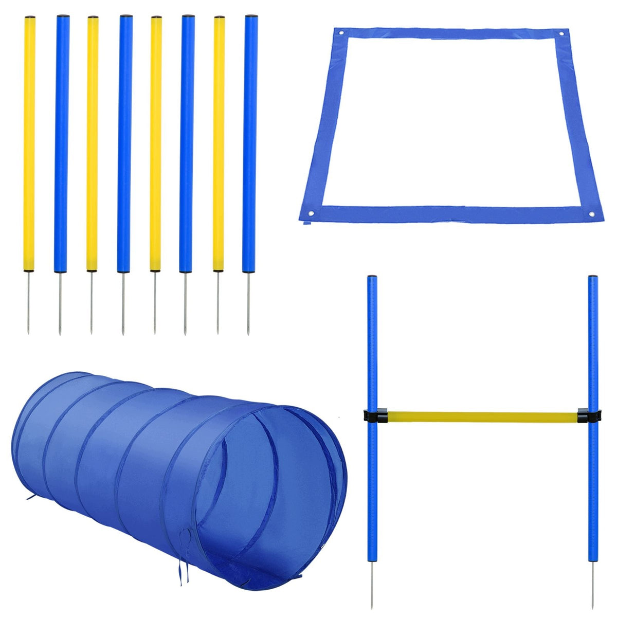 Agility set for dogs, tunnel, slalom, hurdles, PE+Polyester