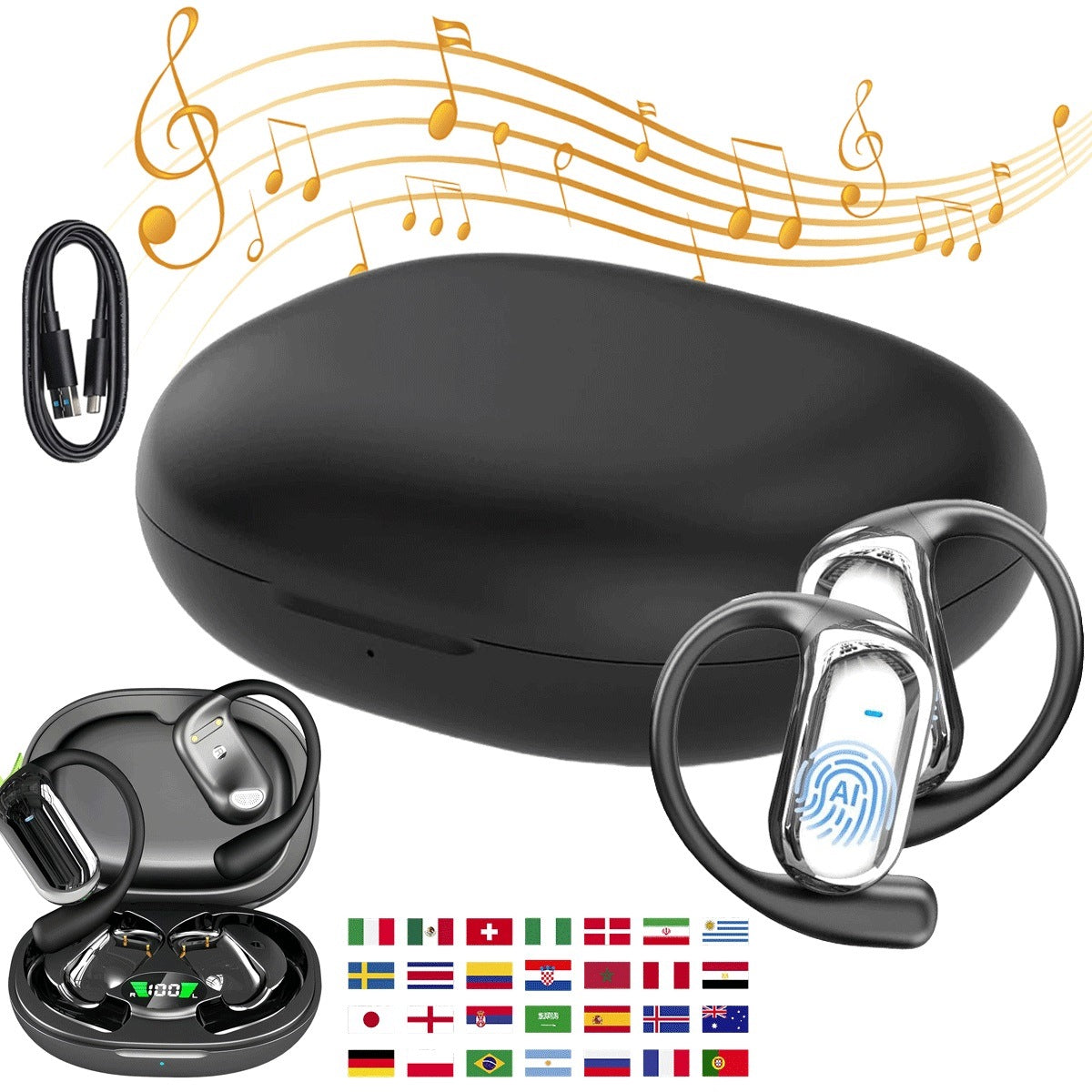 Ai 198 Language Translation Headphones With Bluetooth 6.1 And Noise Cancellation
