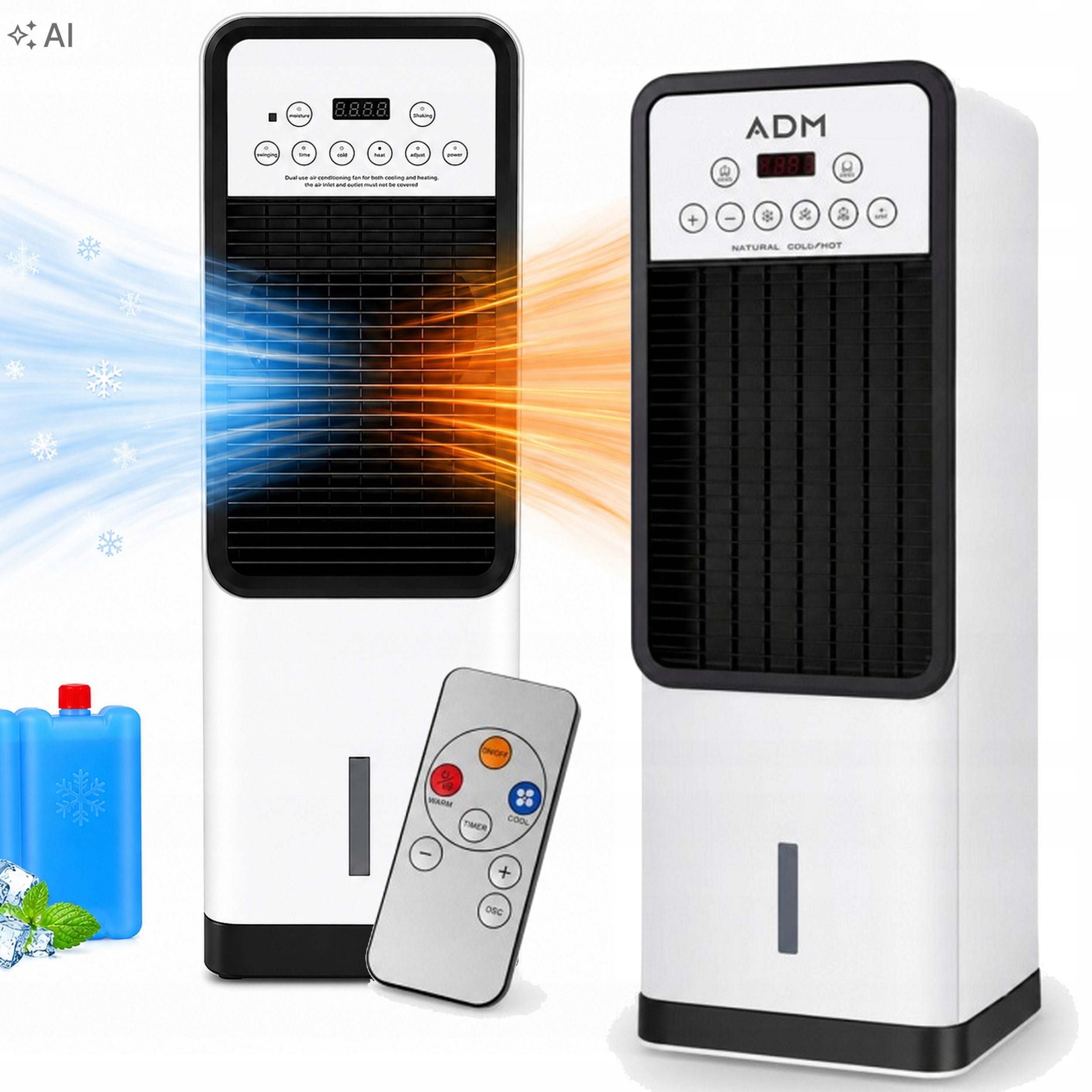 Air Conditioner 3in1 Water Fan Humidifier Heater 2L Set Cartridges + Remote Control