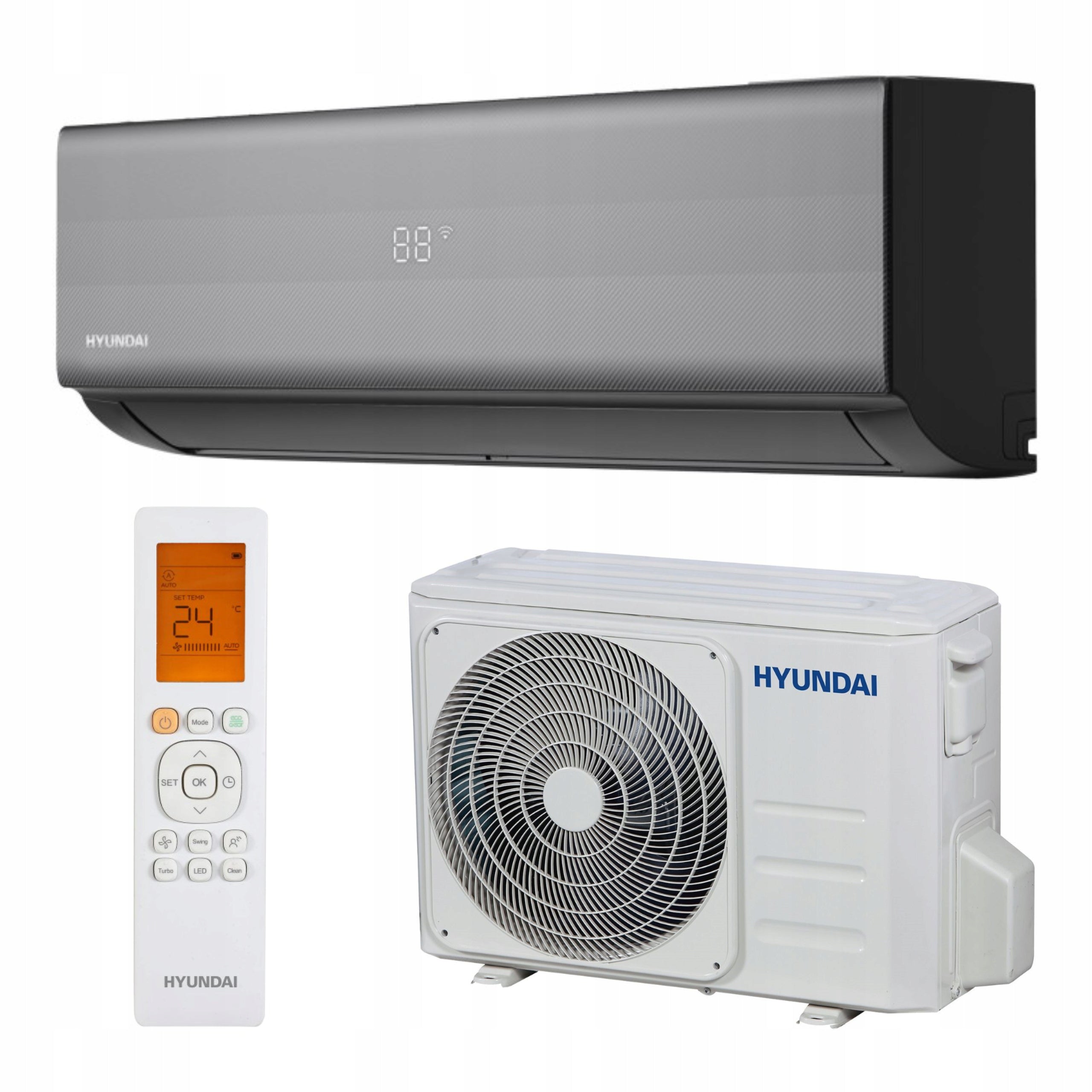 Air Conditioner HYUNDAI CARBON GREY Wifi 3D 2,6KW Carbon HEATING Set 3mb Manufacturer code HRP-M09CGI + HRP-M09CGO