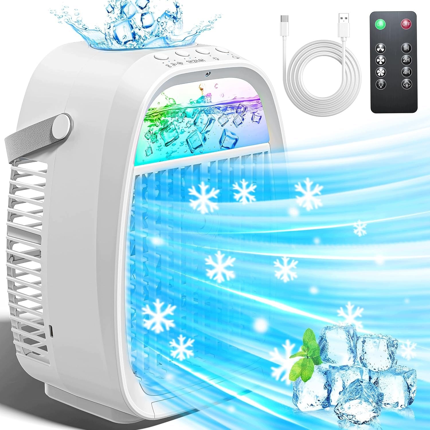 Air Conditioner Portable 4in1 Humidifier LED Fan Remote Control USB-C Timer