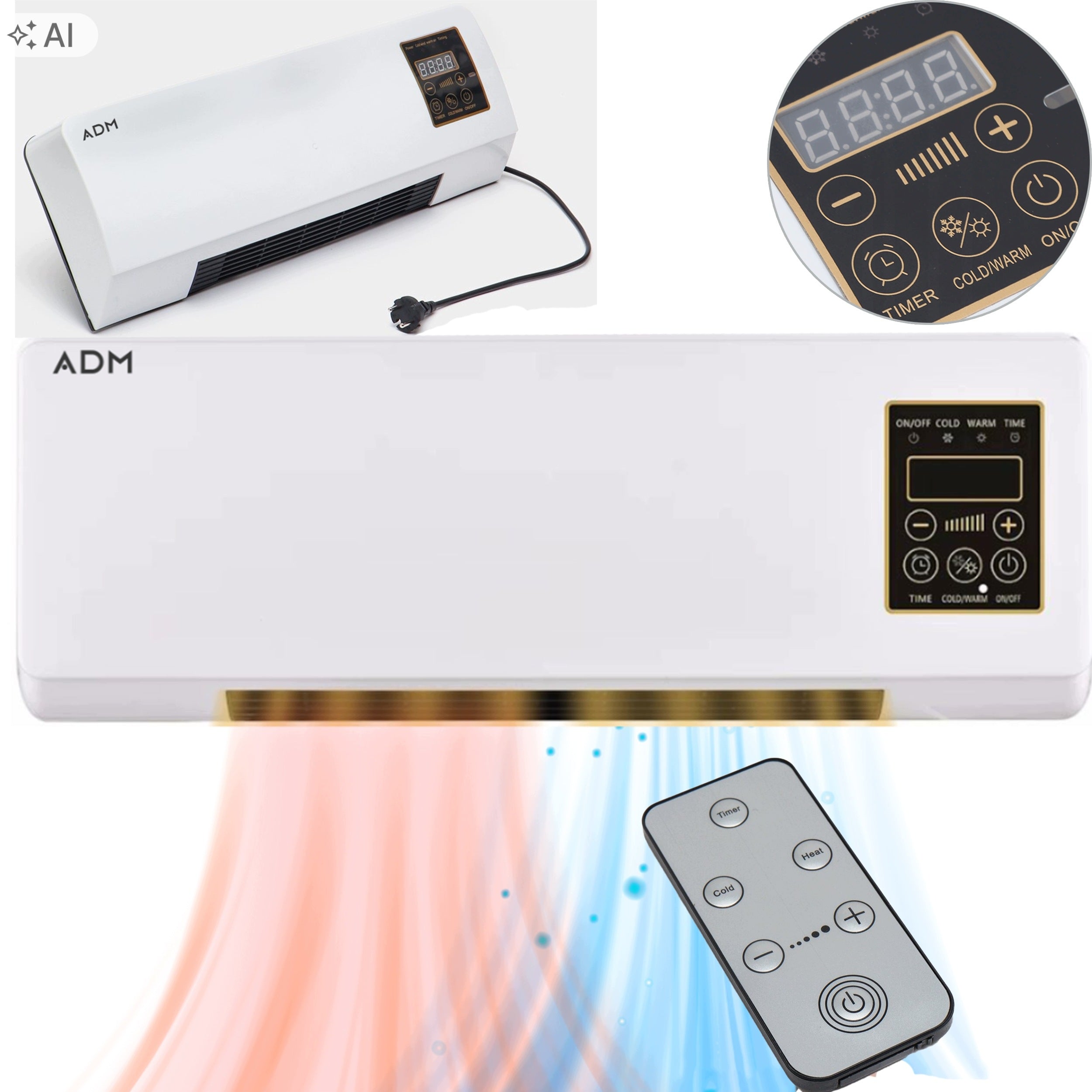 Air Curtain ADM 2069 2in1 Fan And Heater 1200W Home And Office Packaging status original