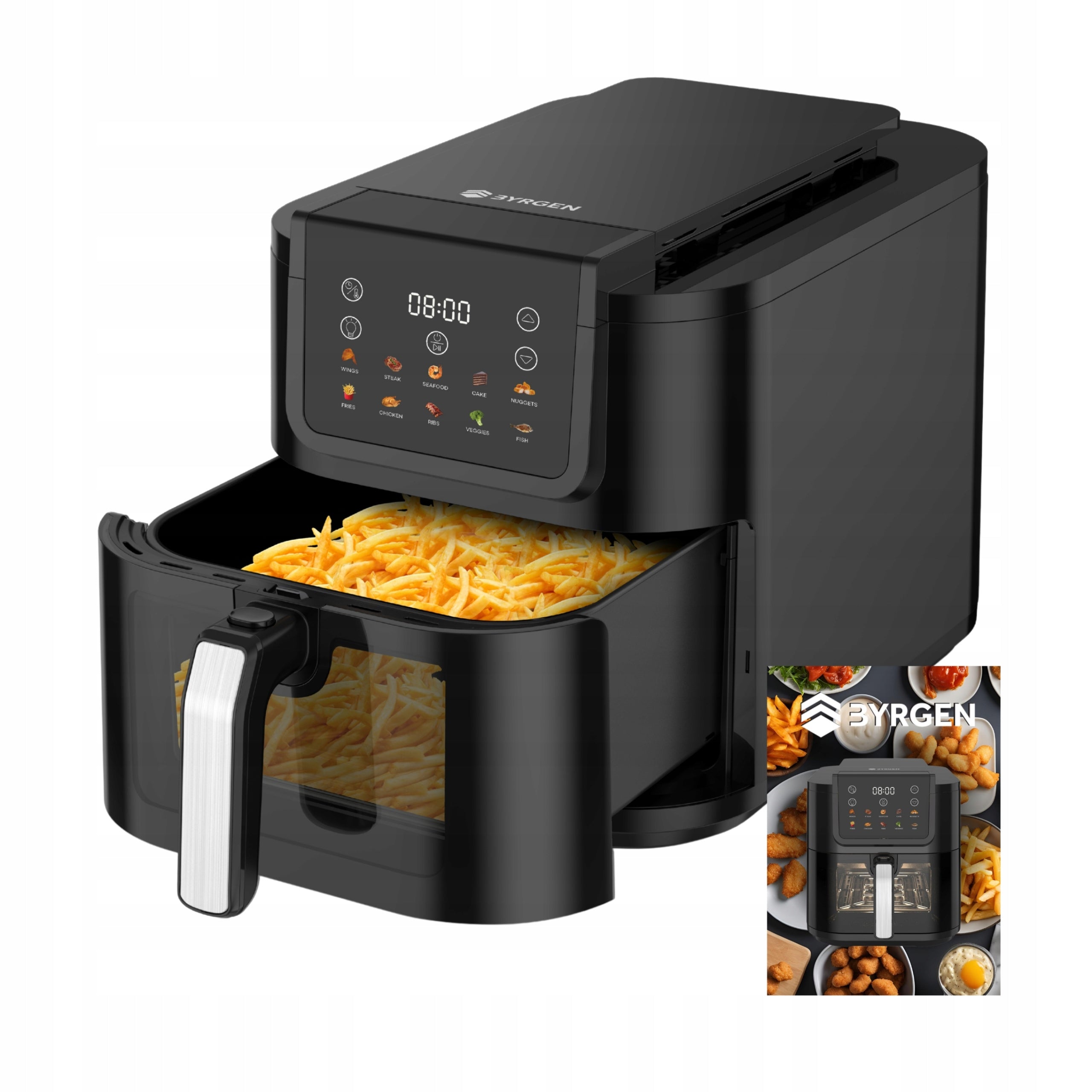 Air Fryer Fat Free Air Fryer BYRGEN Fryer 8L Large Drawer Window