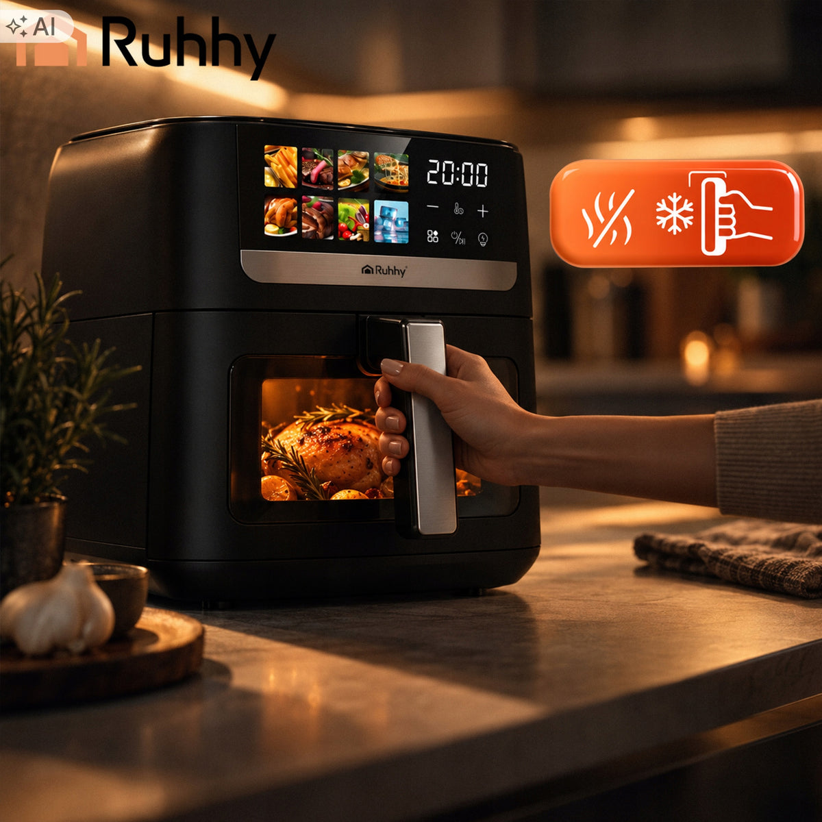 Air Fryer Fat Free Fryer Ruhhy AirCrisp 8L + 8 Programs Window Packaging status original