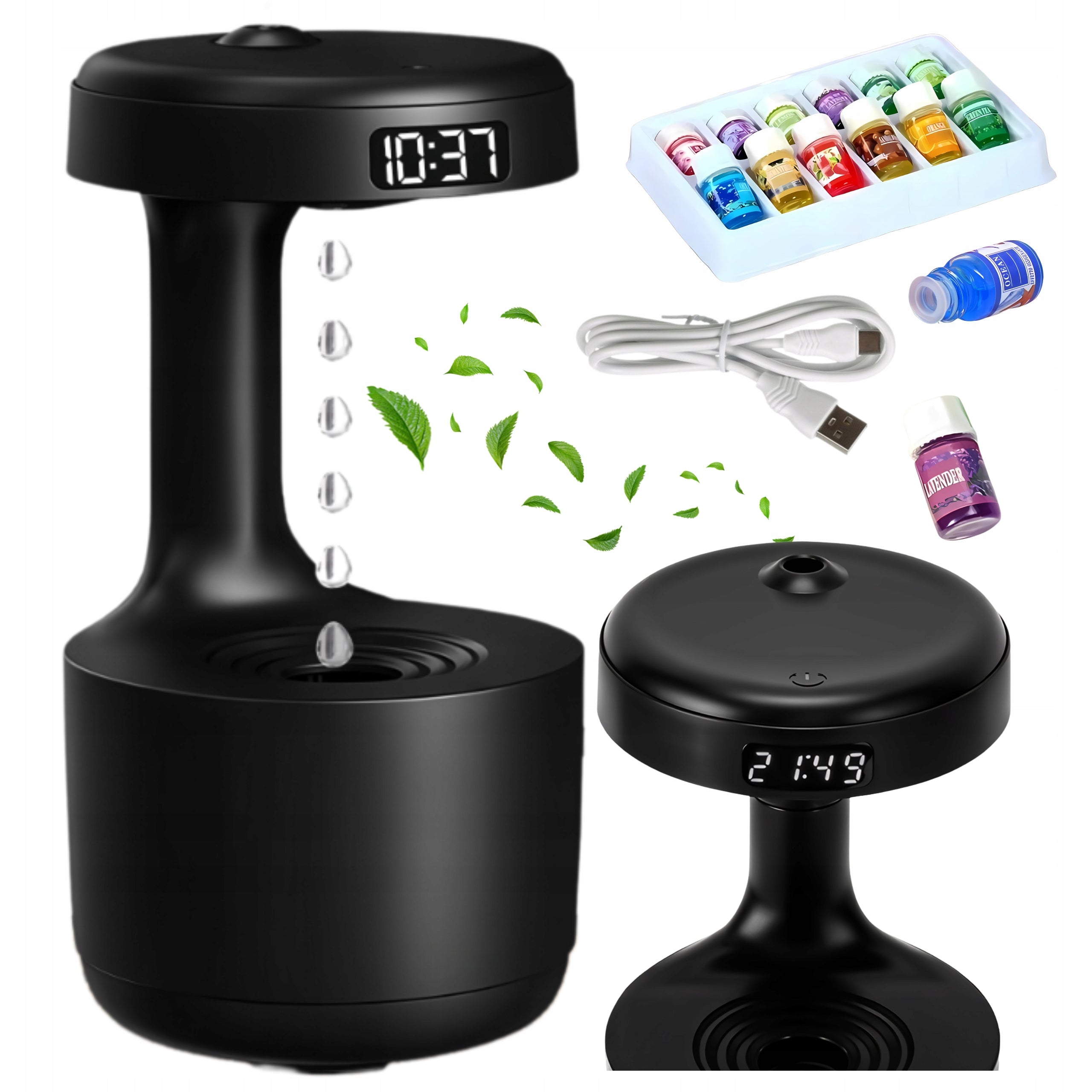 Air Humidifier Antigravity LED Diffuser Aromatherapy Oils Black