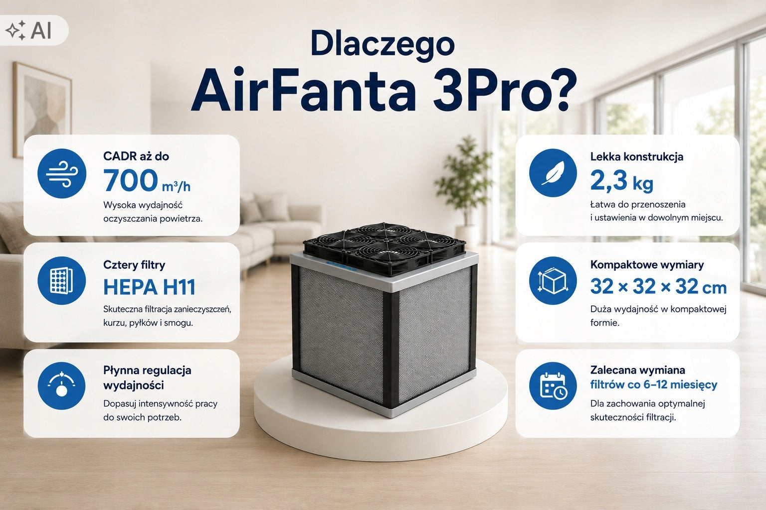 Air Purifier AirFanta 3Pro HEPA H11 CADR 700 m³/h Manufacturer code AirFanta 3Pro