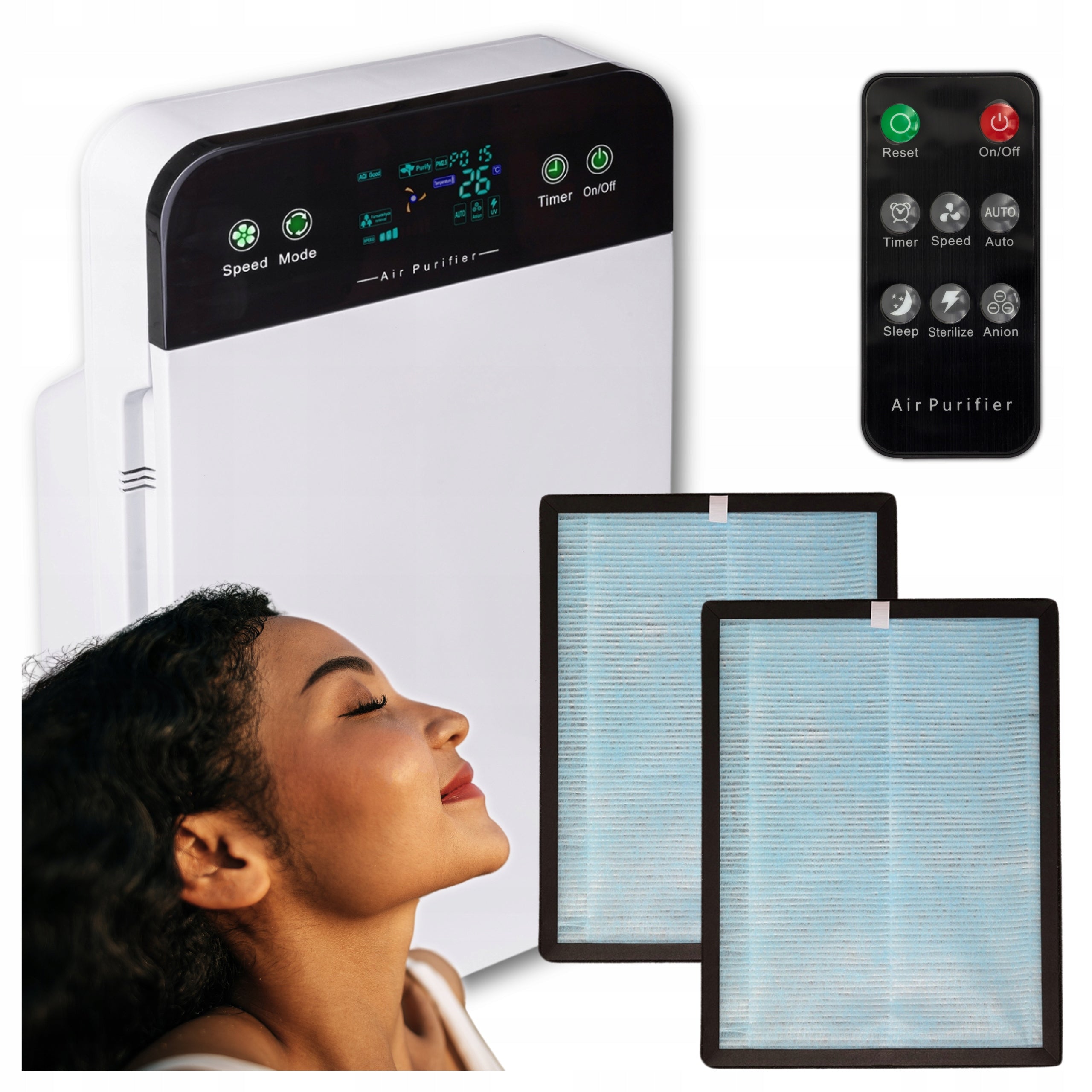 Air Purifier Automatic 7in1 Ionization Sterilization 2x HEPA Filter