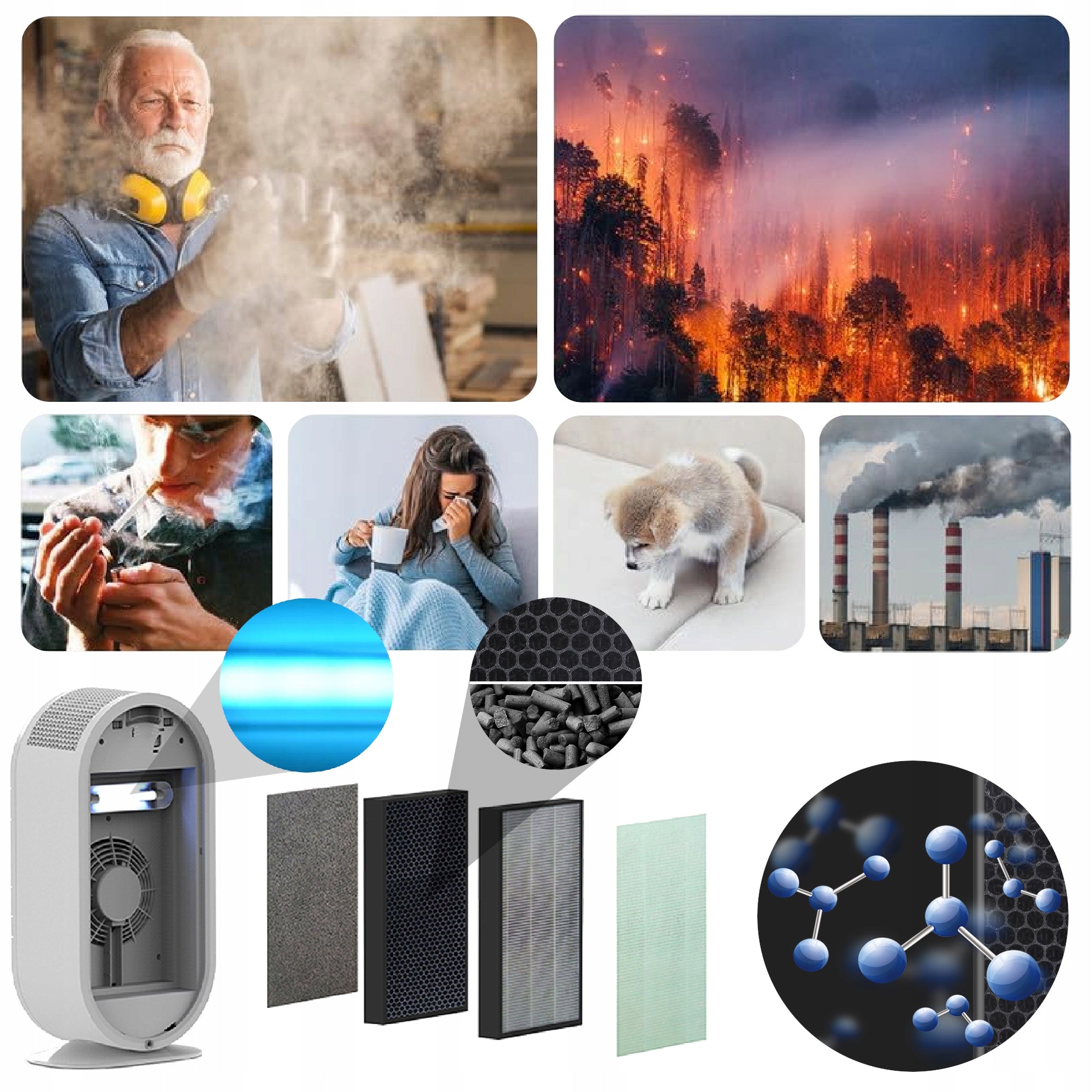 Air Purifier LARGE POWERFUL QUIET SMART WIFI + HEPA UV FILTER IONIZATION Manufacturer code MOCNY OCZYSZCZACZ POWIETRZA SMART HOME WIFI
