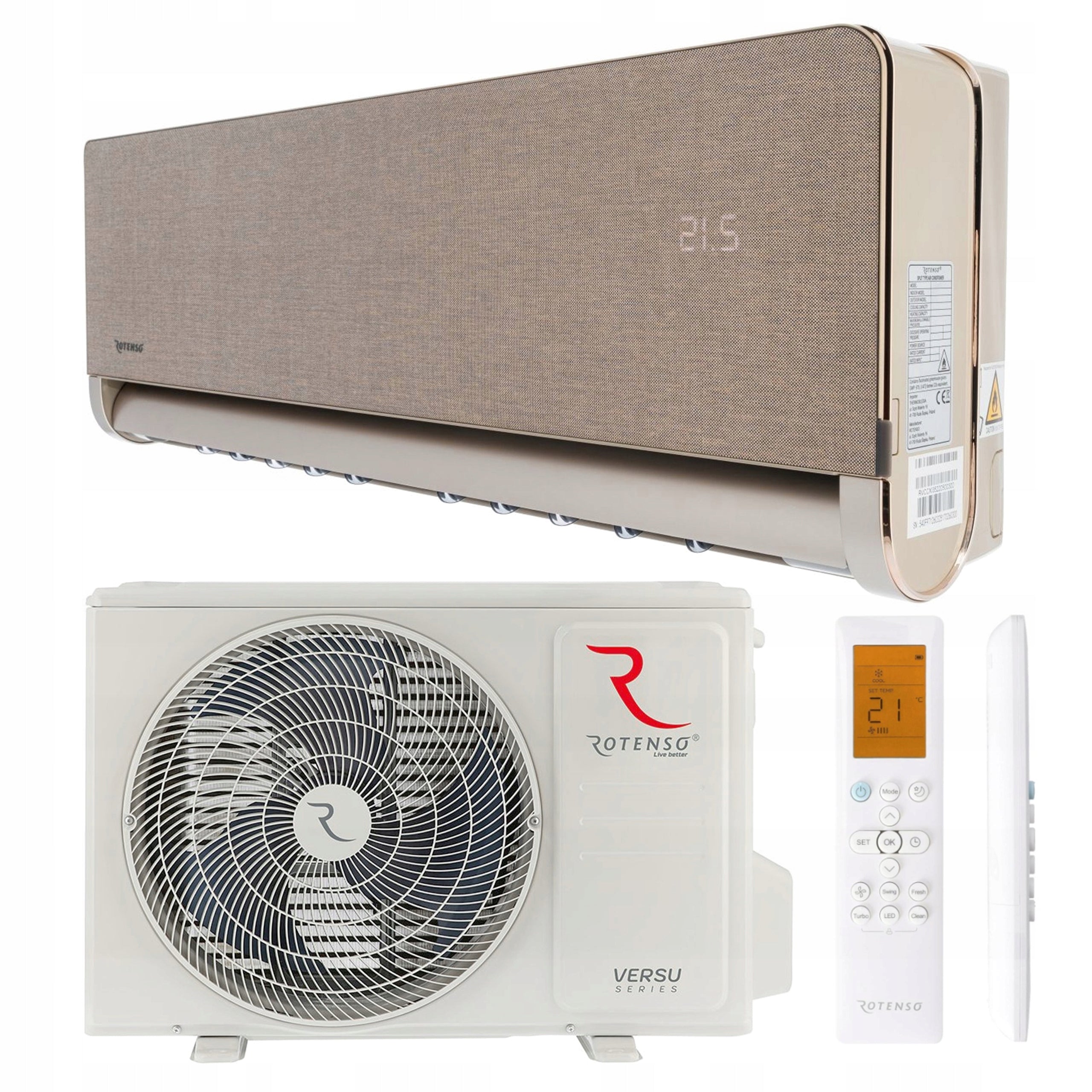 Air conditioner ROTENSO VERSU cloth Caramel 3.5 kW A+++ Wi-Fi Ionizer SET Packaging status original