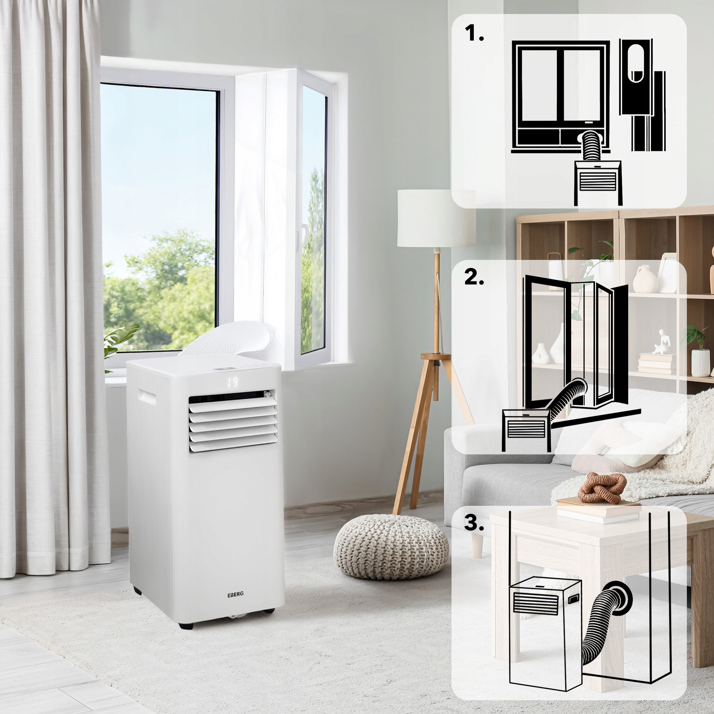 Air conditioner portable dehumidifier EBERG RIO 3kW 2xLED WiFi 24l/24h Control manual with the remote control