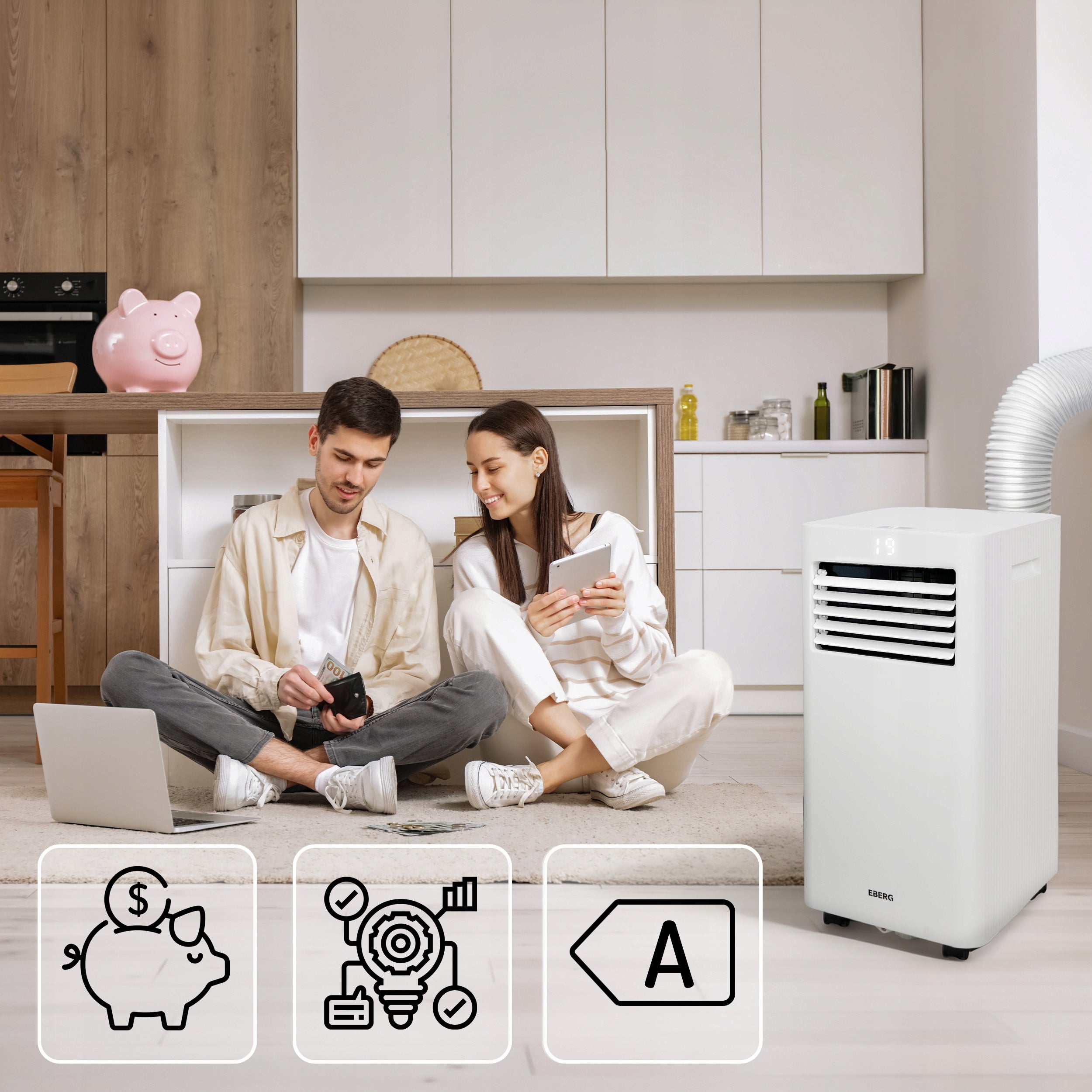 Air conditioner portable dehumidifier EBERG RIO 3kW 2xLED WiFi 24l/24h Cooling power 2930 W