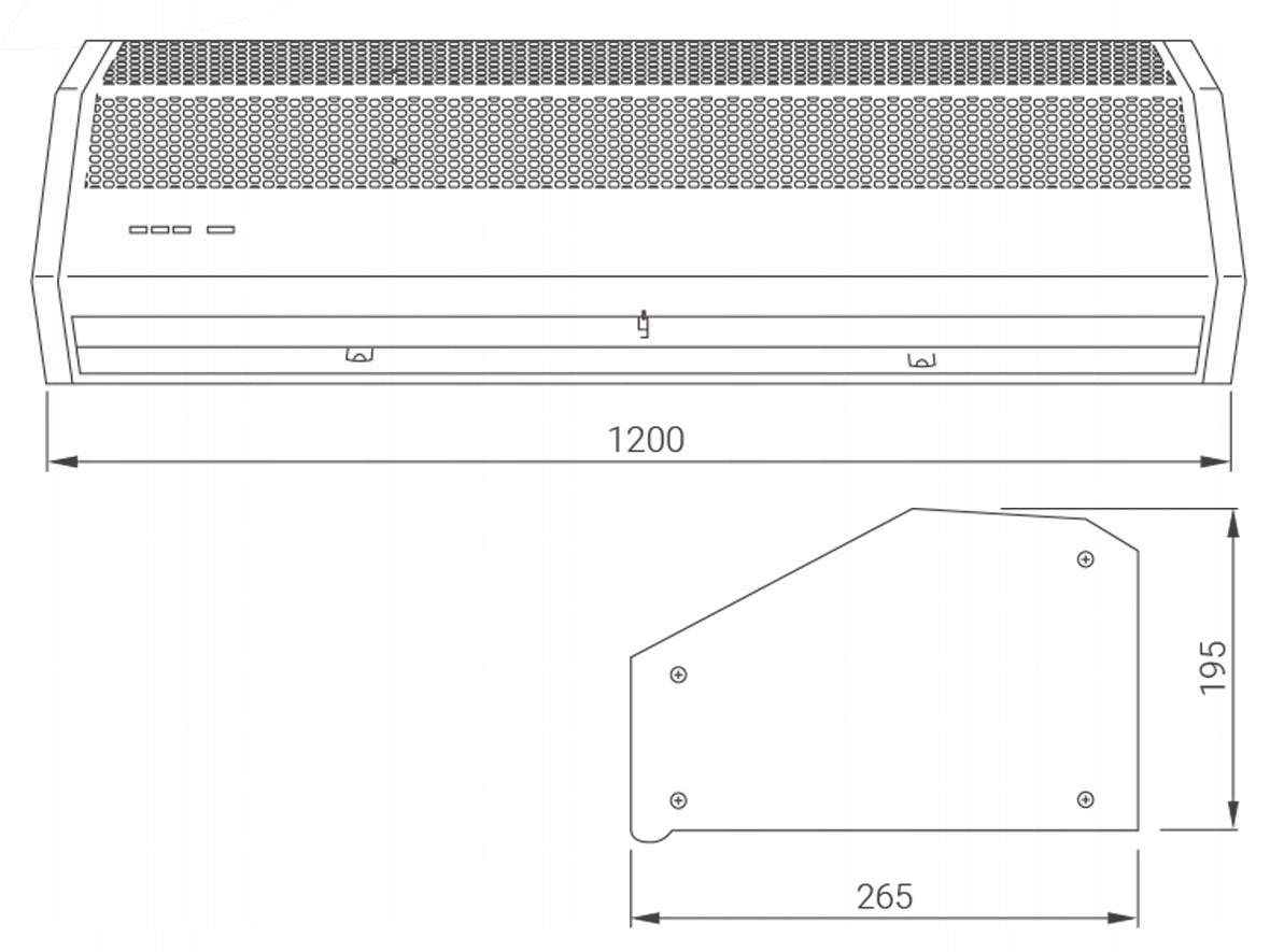 Air curtain 120cm with electric heater 230V 8kW (1-phase) Kind with electric heater