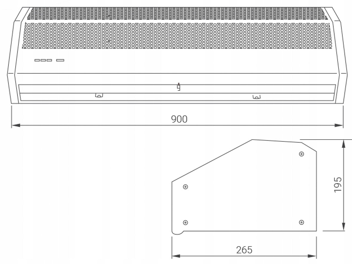 Air curtain 90cm with electric heater, heater 3F 400V 6kW Manufacturer code FK90E3
