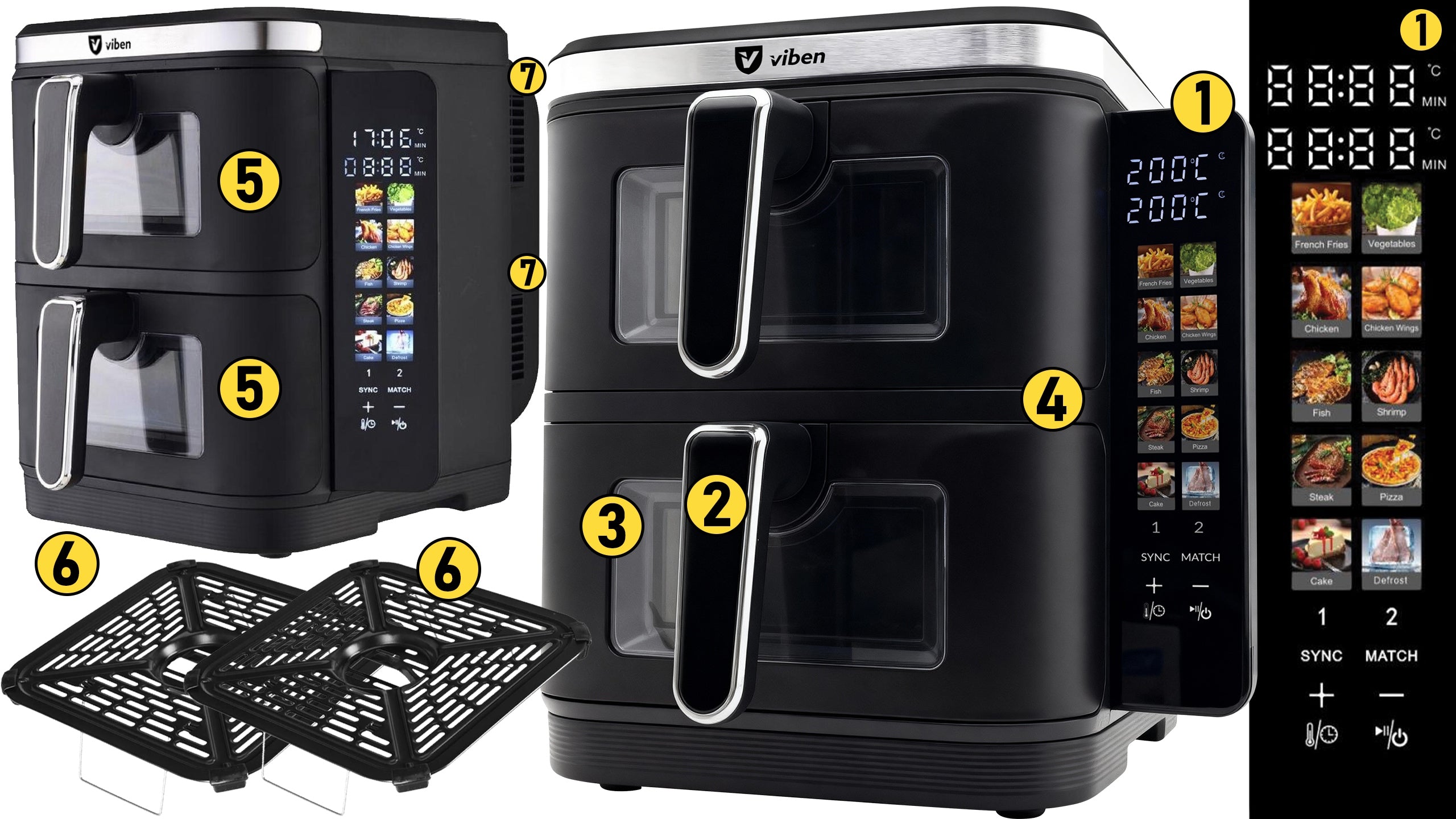 Air fryer airfryer non-fat two-chamber vertical air fryer 2800W 11L Type fat-free