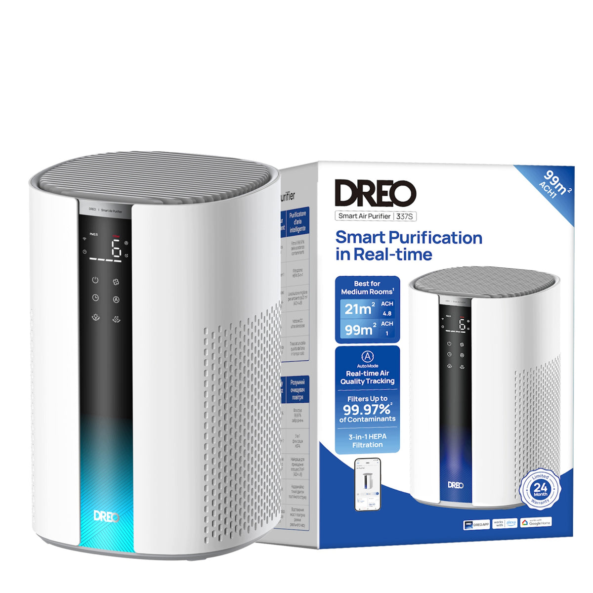 Air purifier Dreo 337S HEPA H13 WiFi PM2.5 CADR 243 m3/h Packaging status original