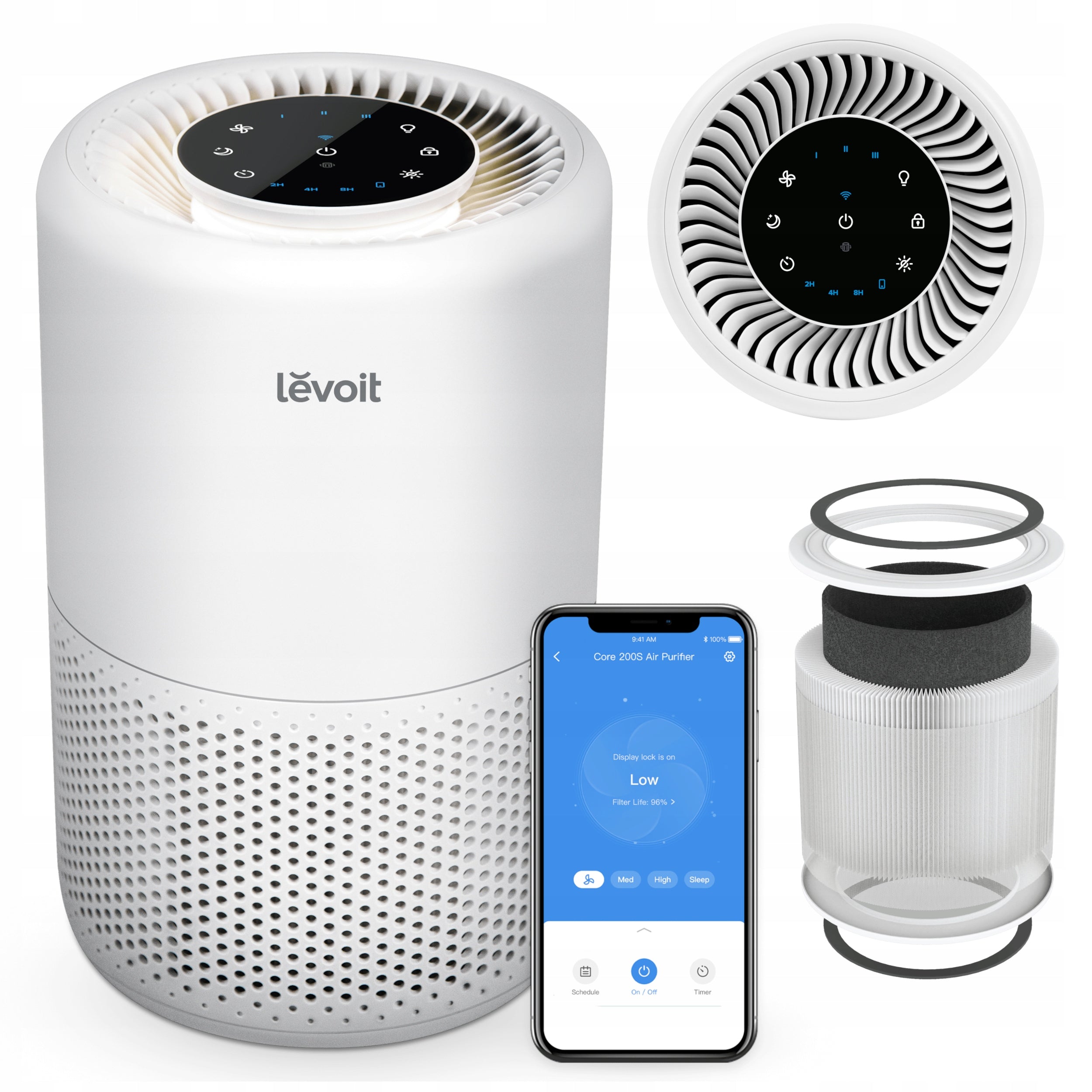 Air purifier Levoit Core 200S HEPA for allergy sufferers quiet 35 m2 smart
