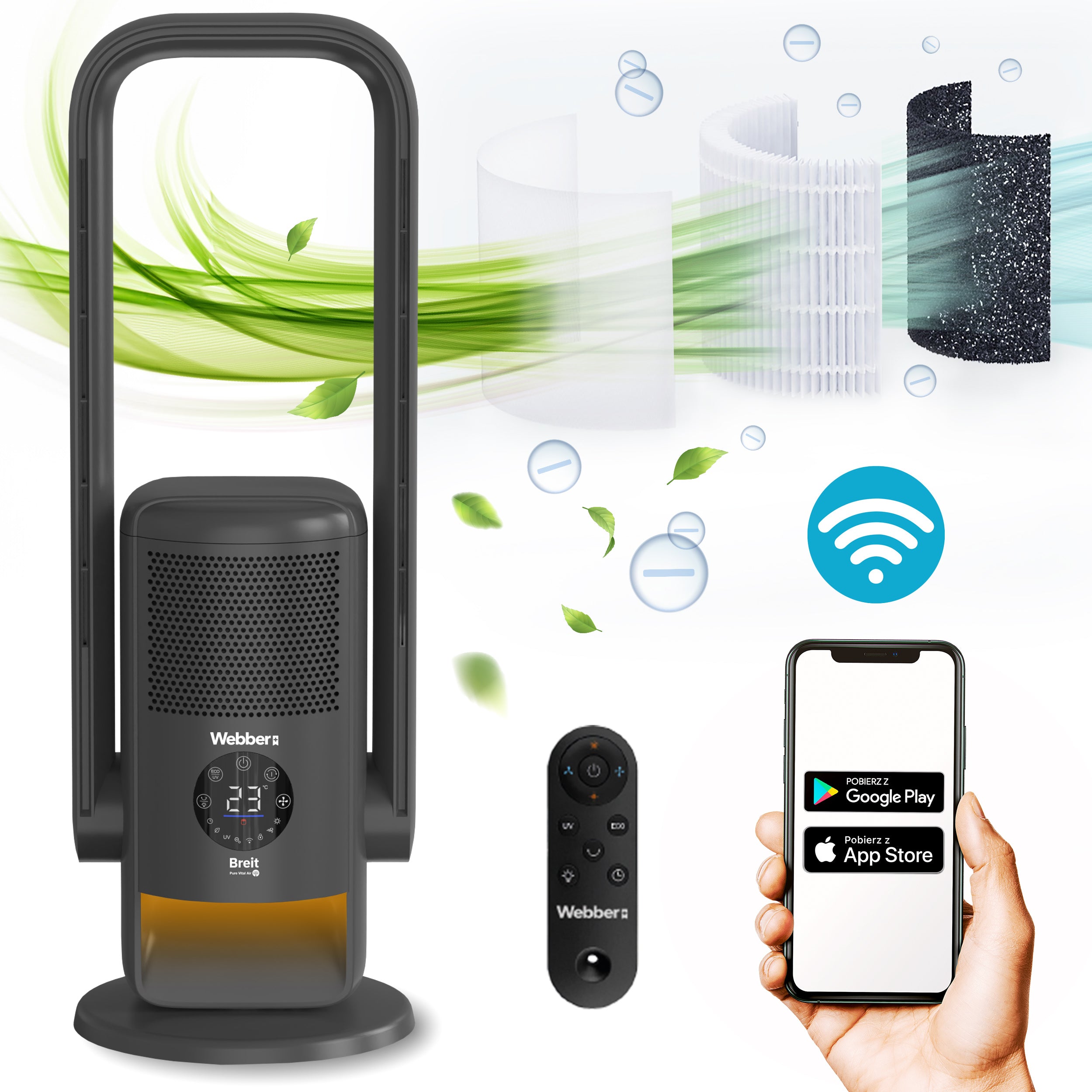 Air purifier WiFi 20m² Fan fan Webber APG7800