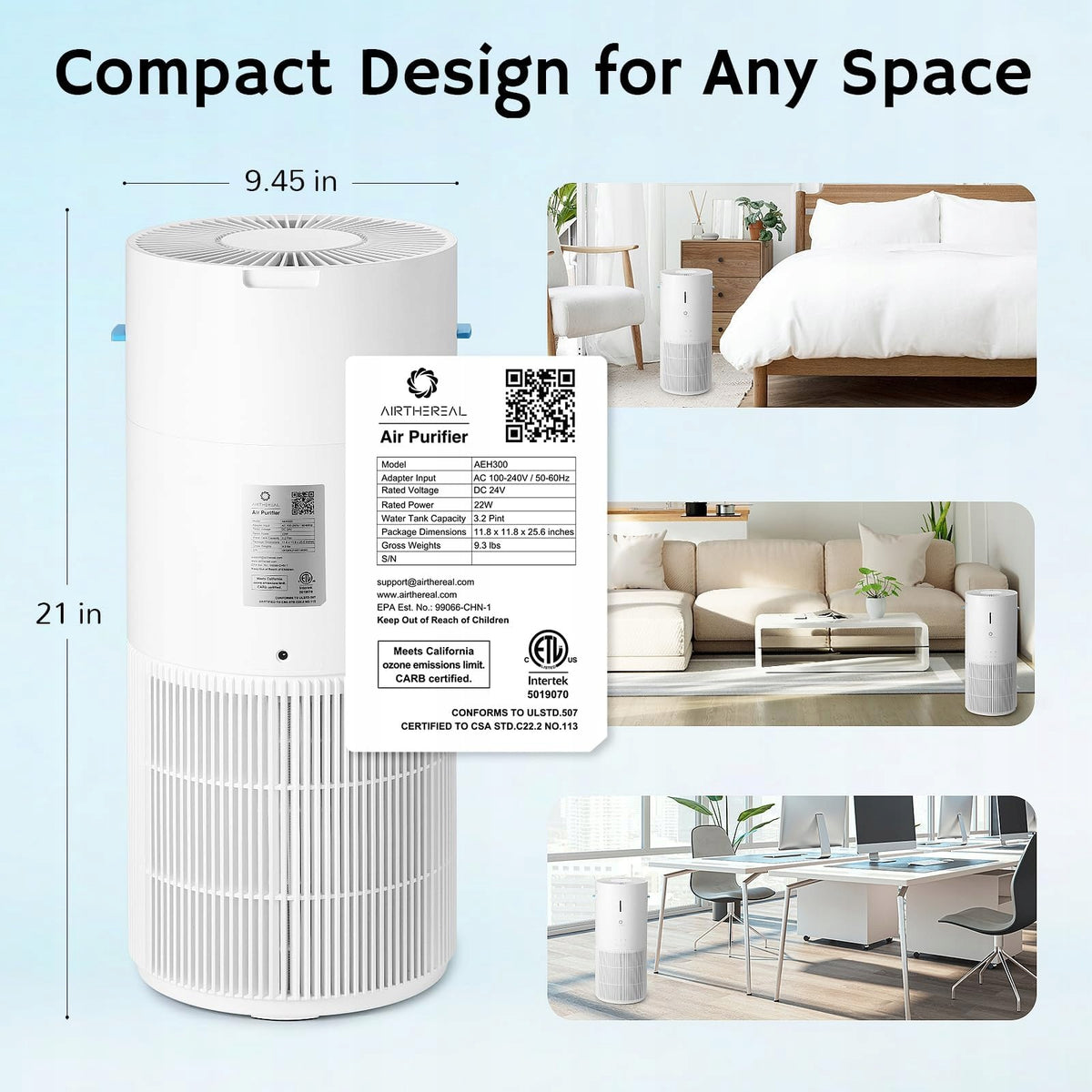 Airthereal AEH300 2w1 Oczyszczacz i nawilżacz powietrza 125m² Manufacturer code AEH300
