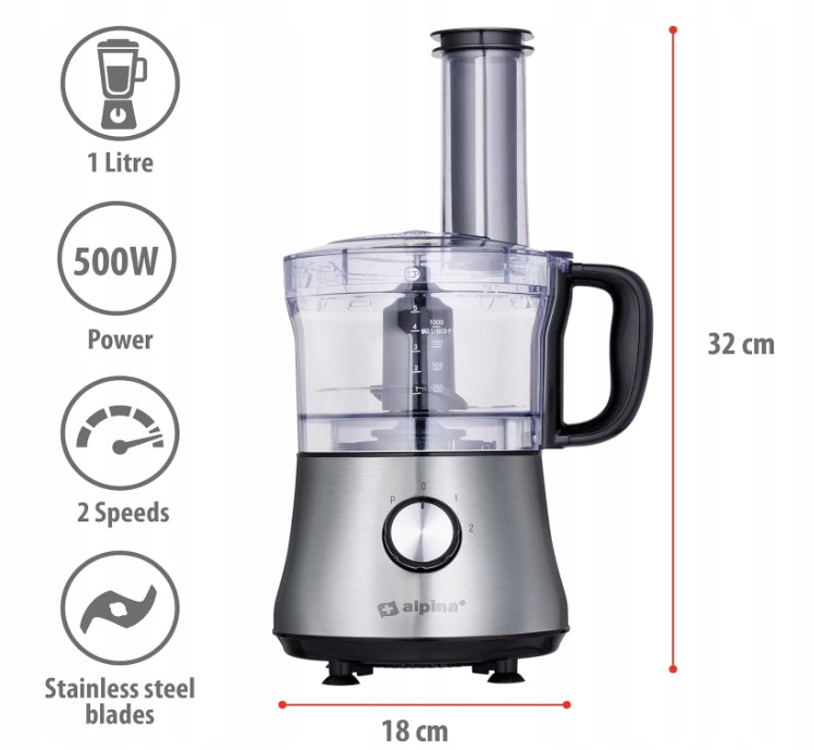 Alpina food processor 3in1 chops slices 500W Manufacturer code 8711252473529