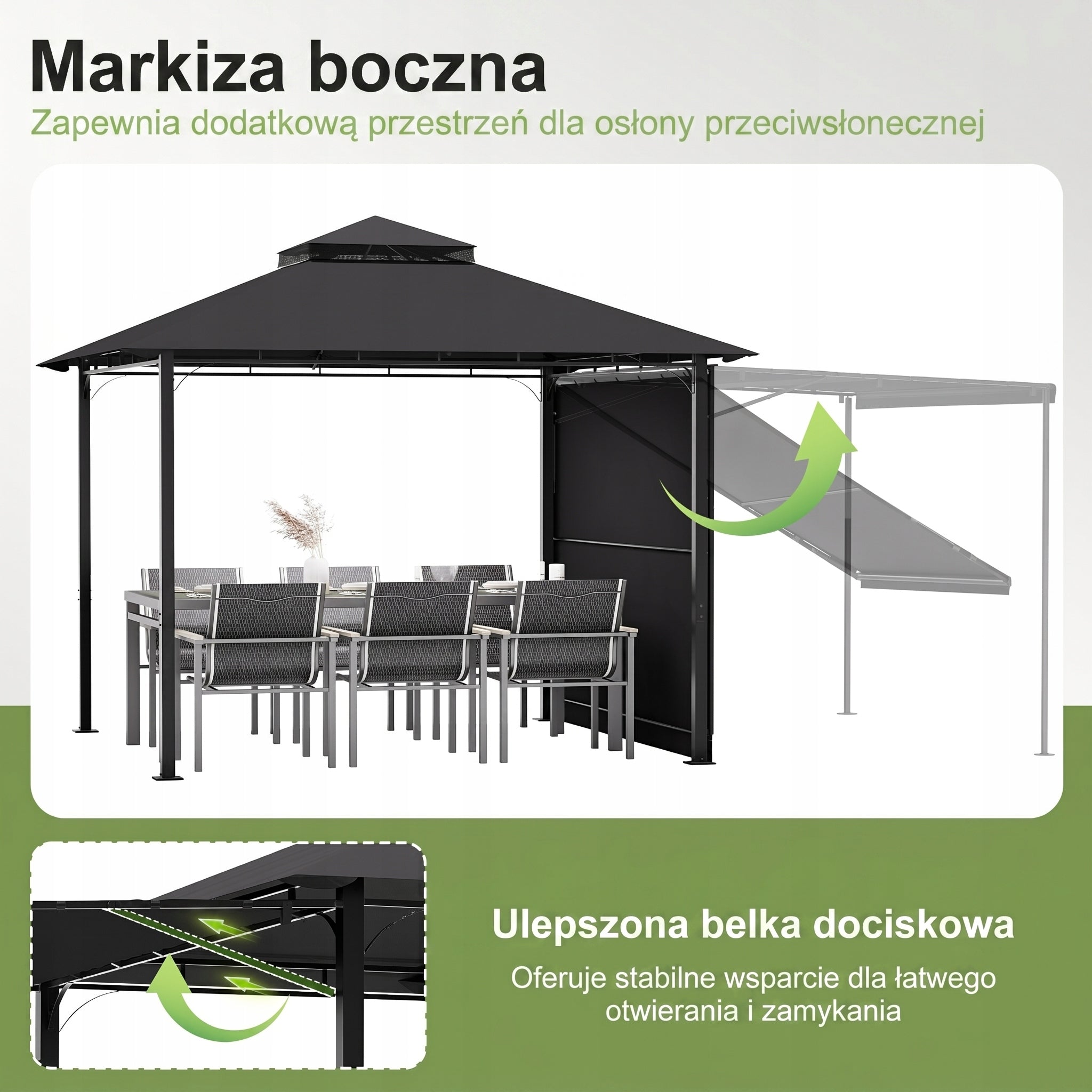 Altana grillowa 3x4,7m z rozsuwanym daszkiem, altana ogrodowa stalowa UV50+ Manufacturer code G-GZB25-1108-33DGY