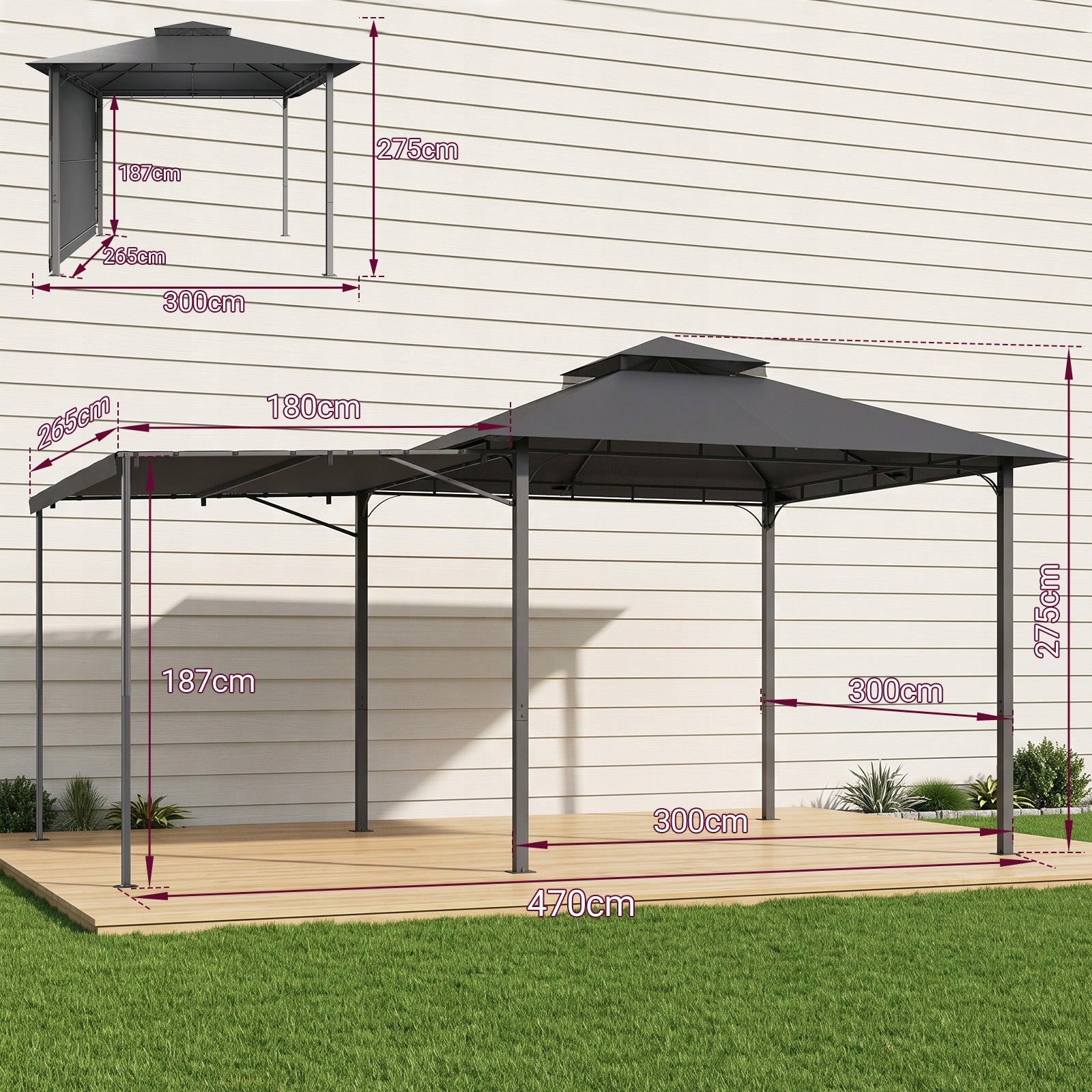 Altana grillowa 3x4,7m z rozsuwanym daszkiem, altana ogrodowa stalowa UV50+ Packaging status original