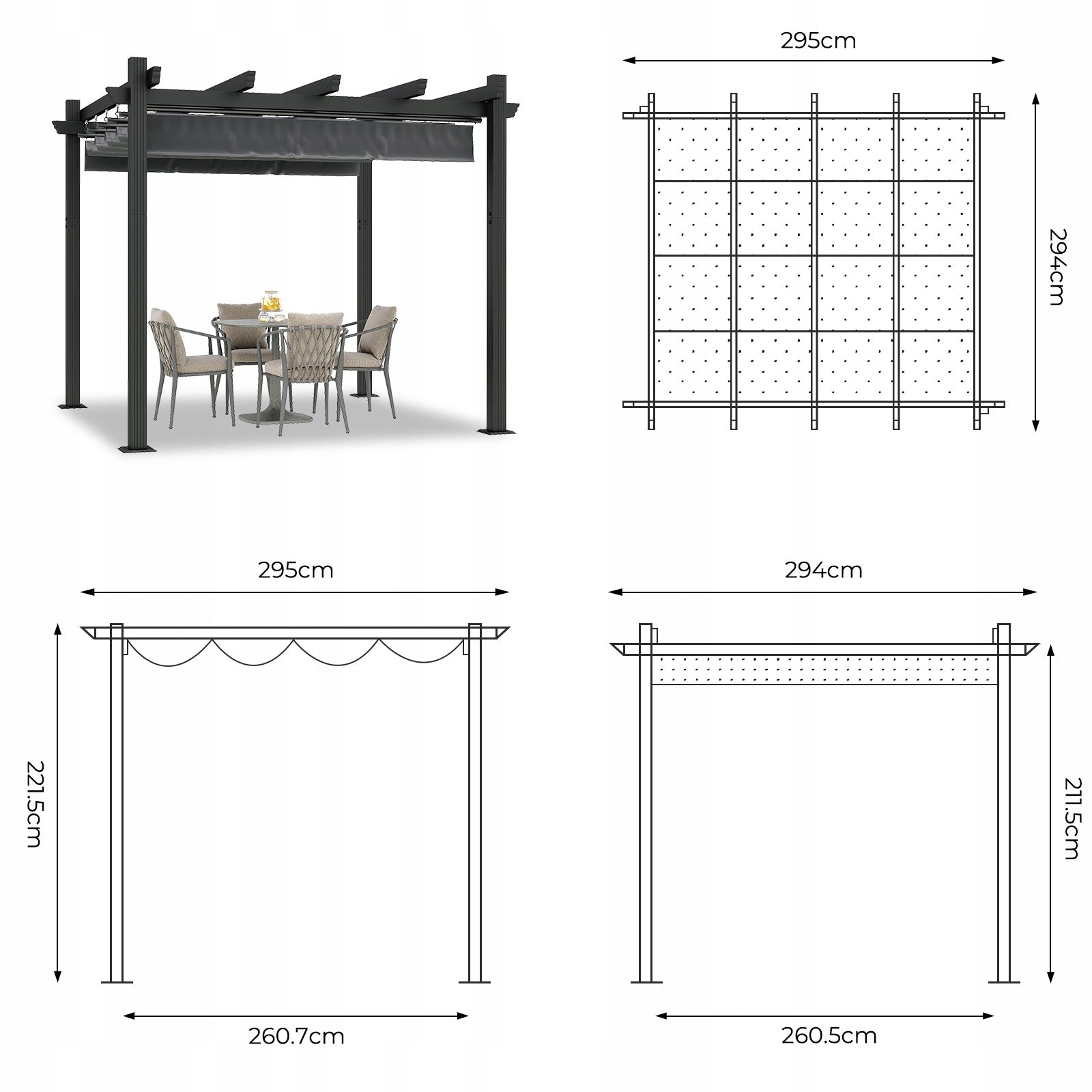 Altana pawilon ogrodowy 3x3m metalowy rozsuwany dach czarny Devoko Manufacturer code G-GZB23-0378-330DGY