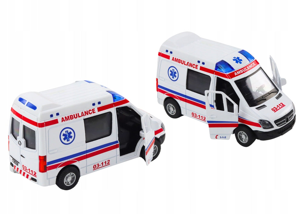 Ambulance 1:32 Opening Door Light Sounds Drive White Brand LEAN Toys