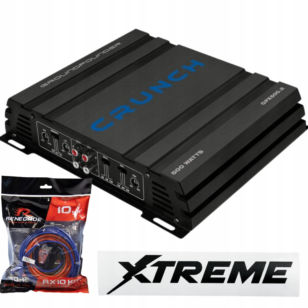 Amplifier Crunch GPX500.2 250W rms + RX10KIT cables + XTREME stickers