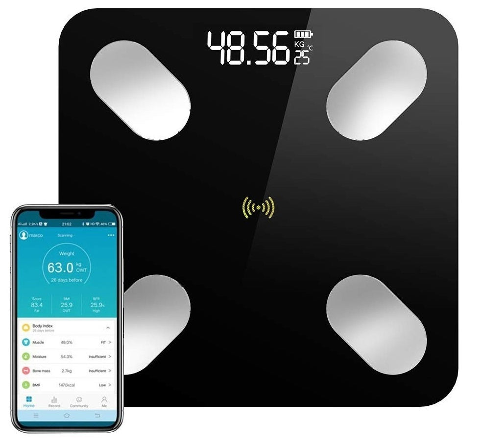 Analytical bathroom scale SLIM 180 kg SMART+ 17in1 with glass application